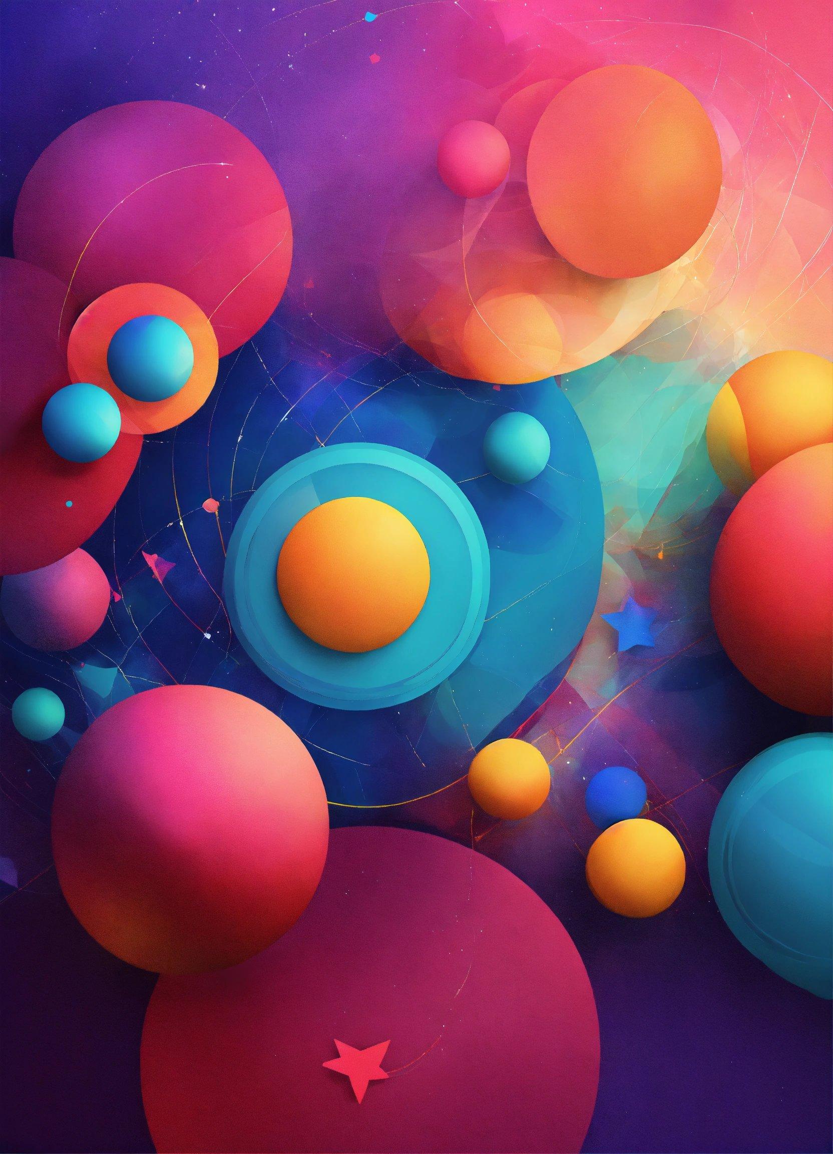 An Abstract Painting Of Colorful Balls And Stars