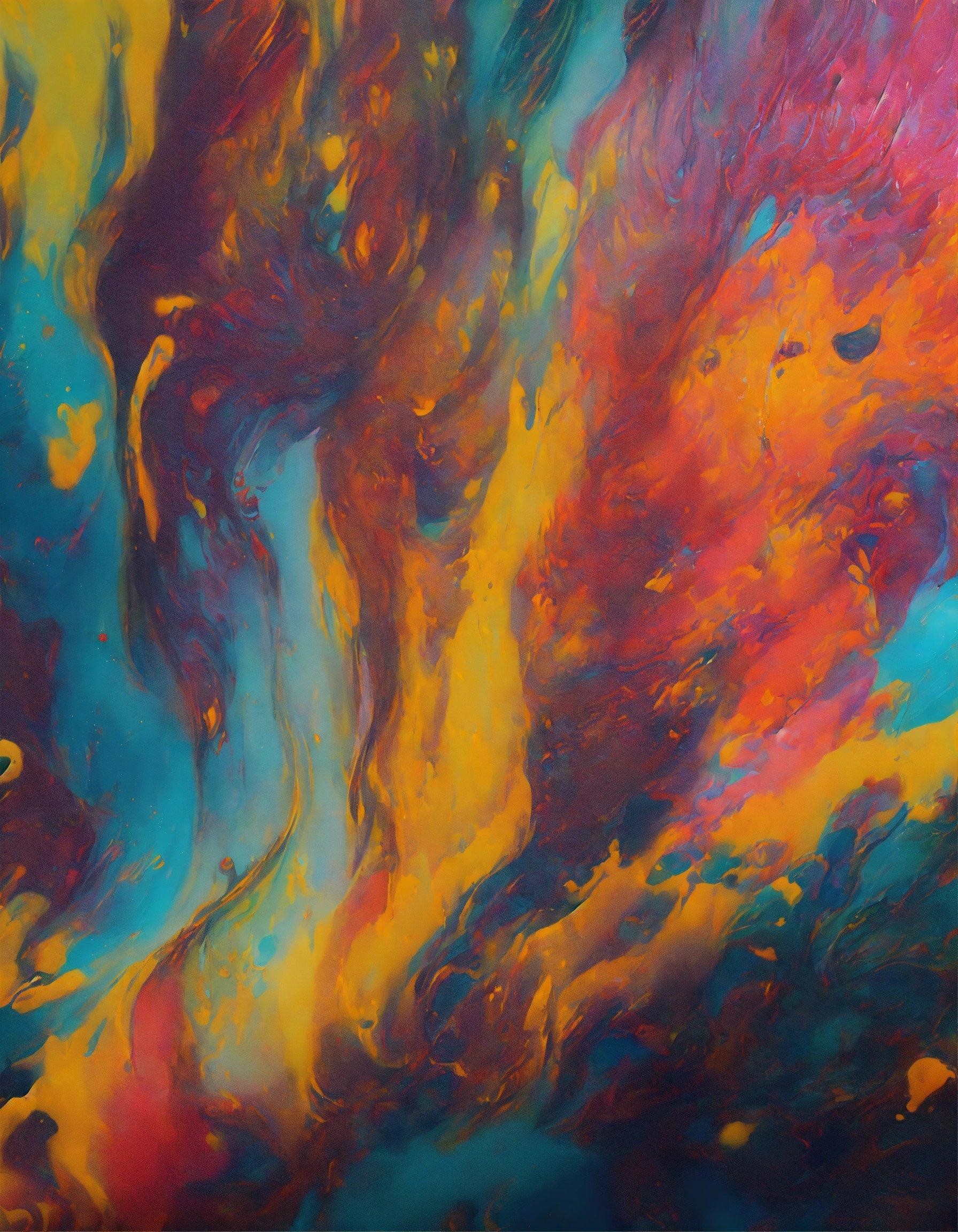 An Abstract Painting Of Colorful Colors On A Blue Background