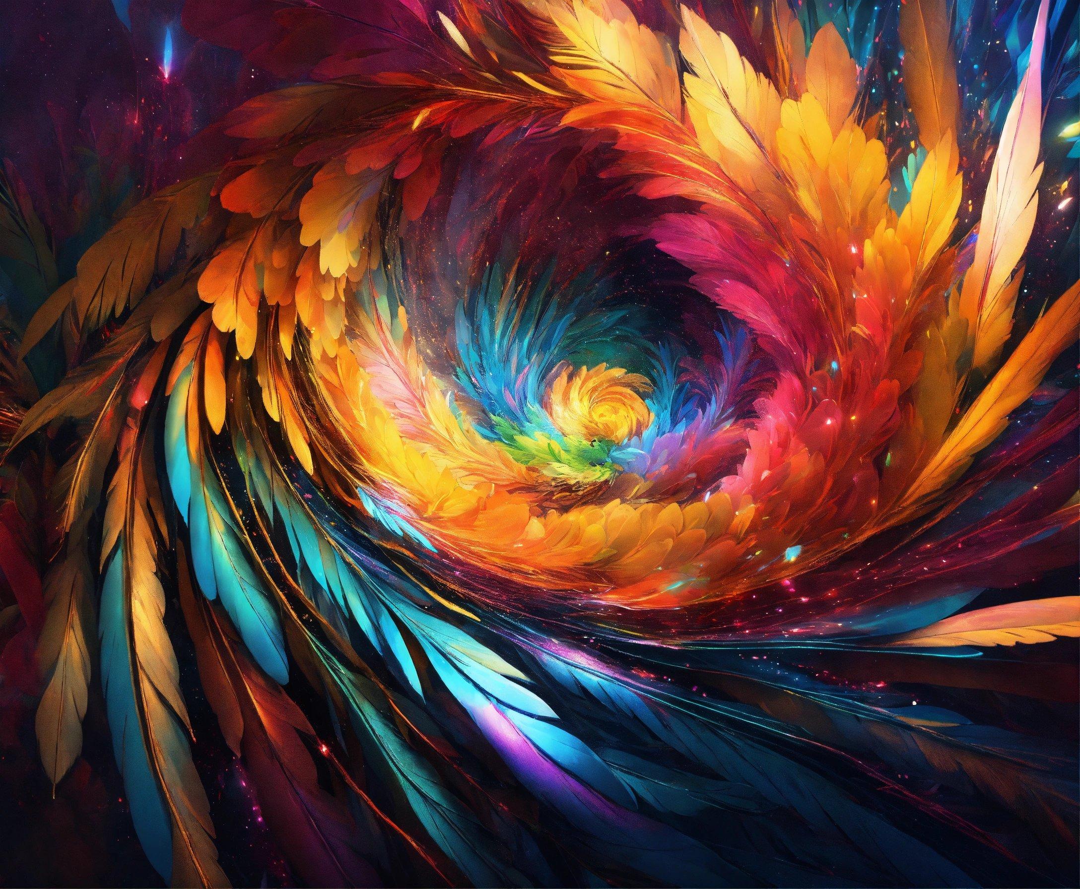 An Abstract Painting Of Colorful Feathers