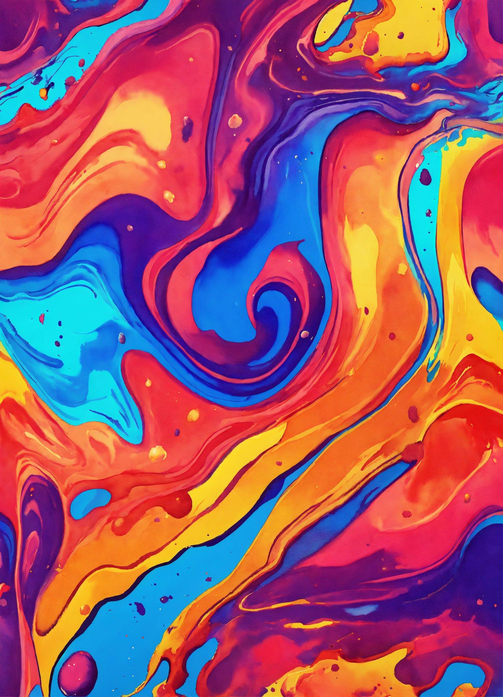 An Abstract Painting Of Colorful Fluid Paint