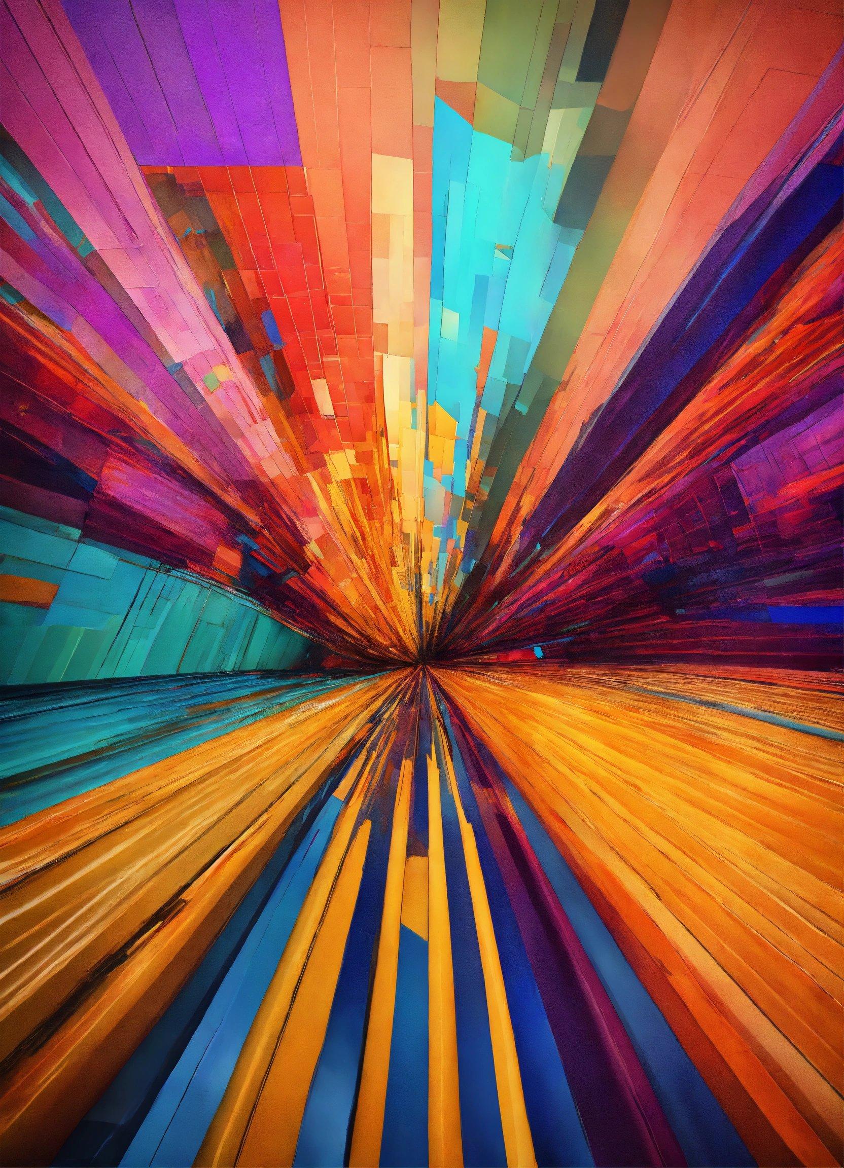 An Abstract Painting Of Colorful Lines And Colors