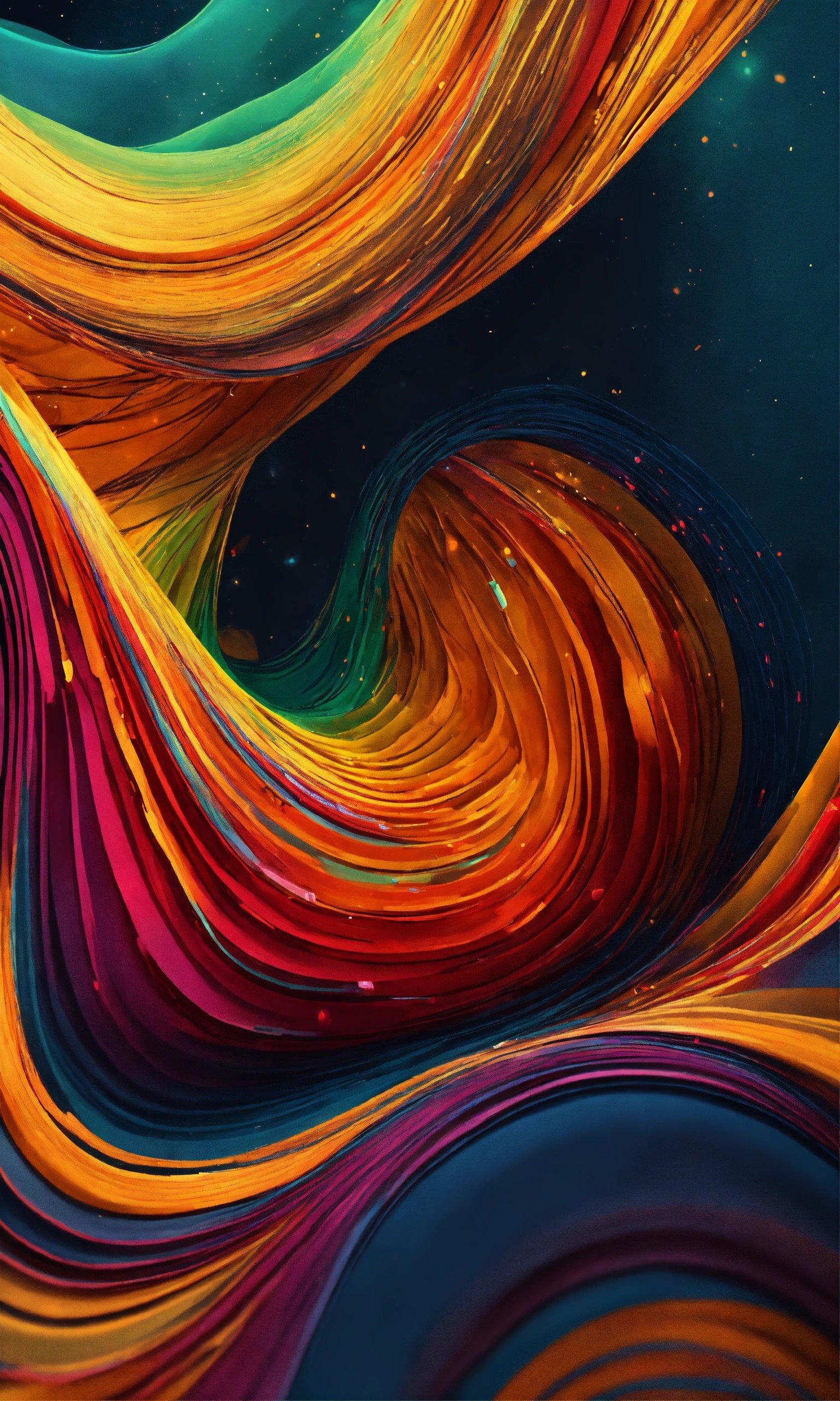 An Abstract Painting Of Colorful Lines And Swirls