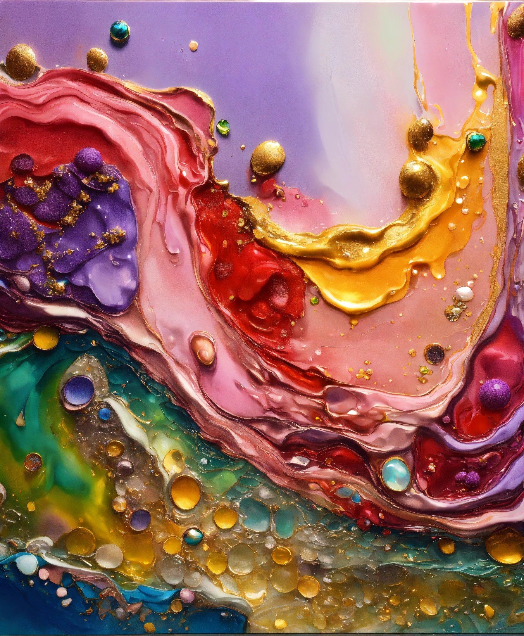 An Abstract Painting Of Colorful Liquid And Bubbles