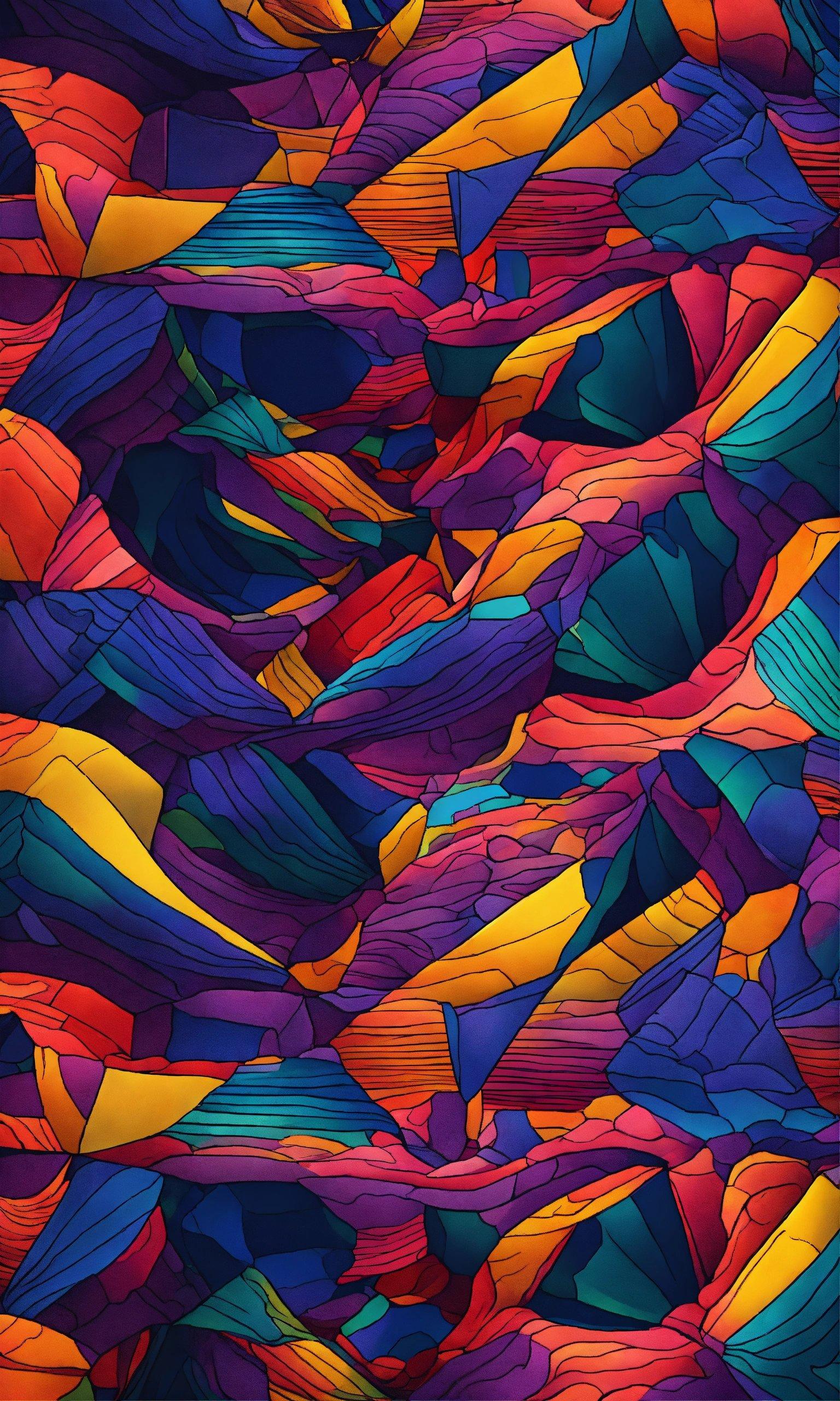 An Abstract Painting Of Colorful Shapes And Colors