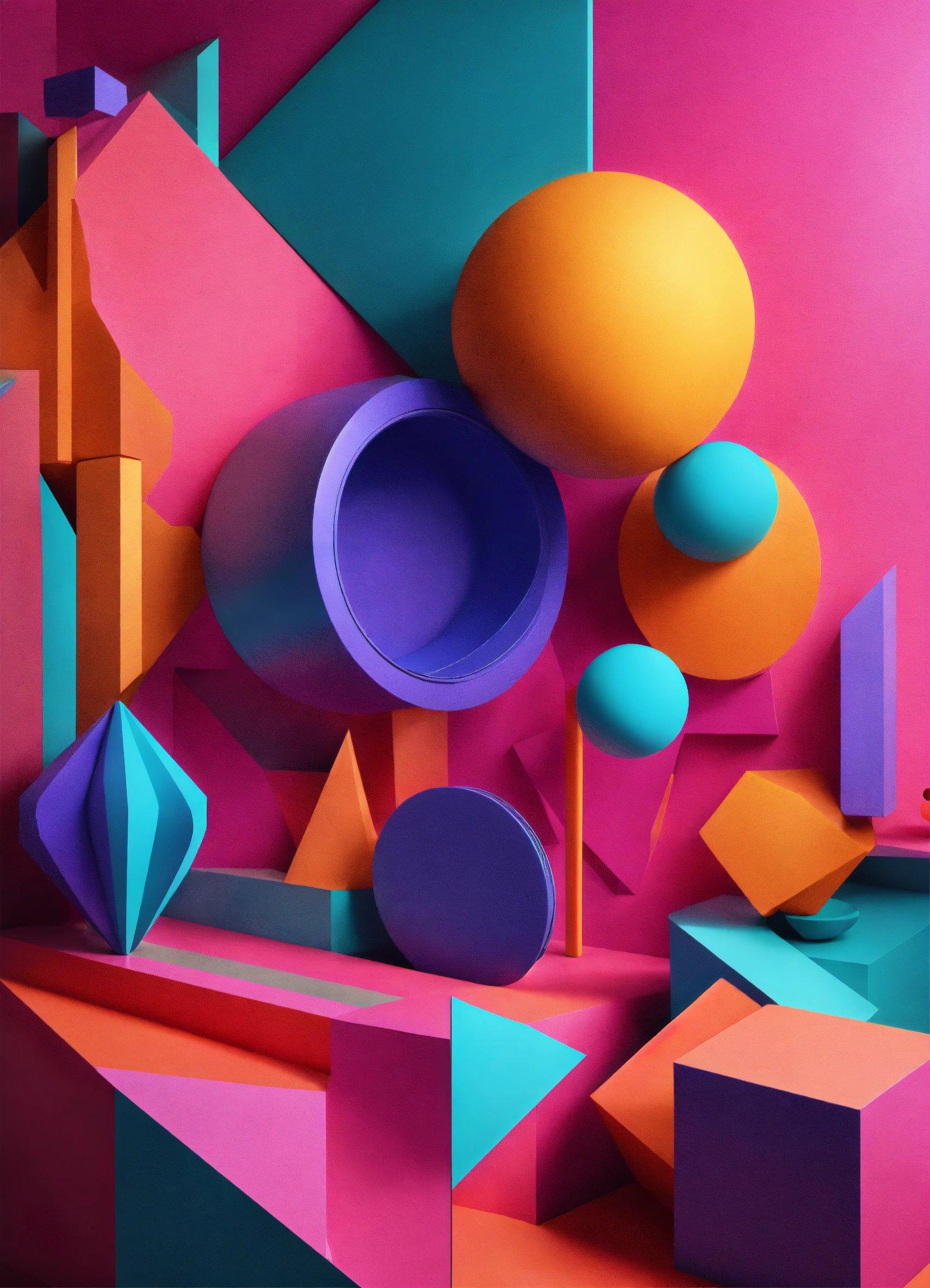 An Abstract Painting Of Colorful Shapes And Shapes