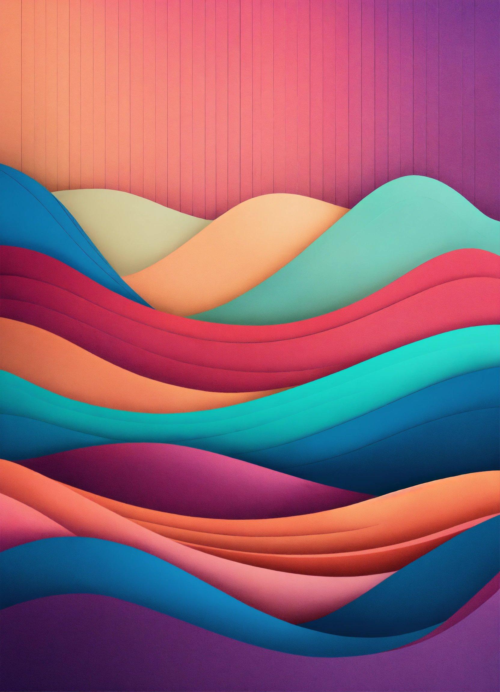 An Abstract Painting Of Colorful Waves On A Purple Background