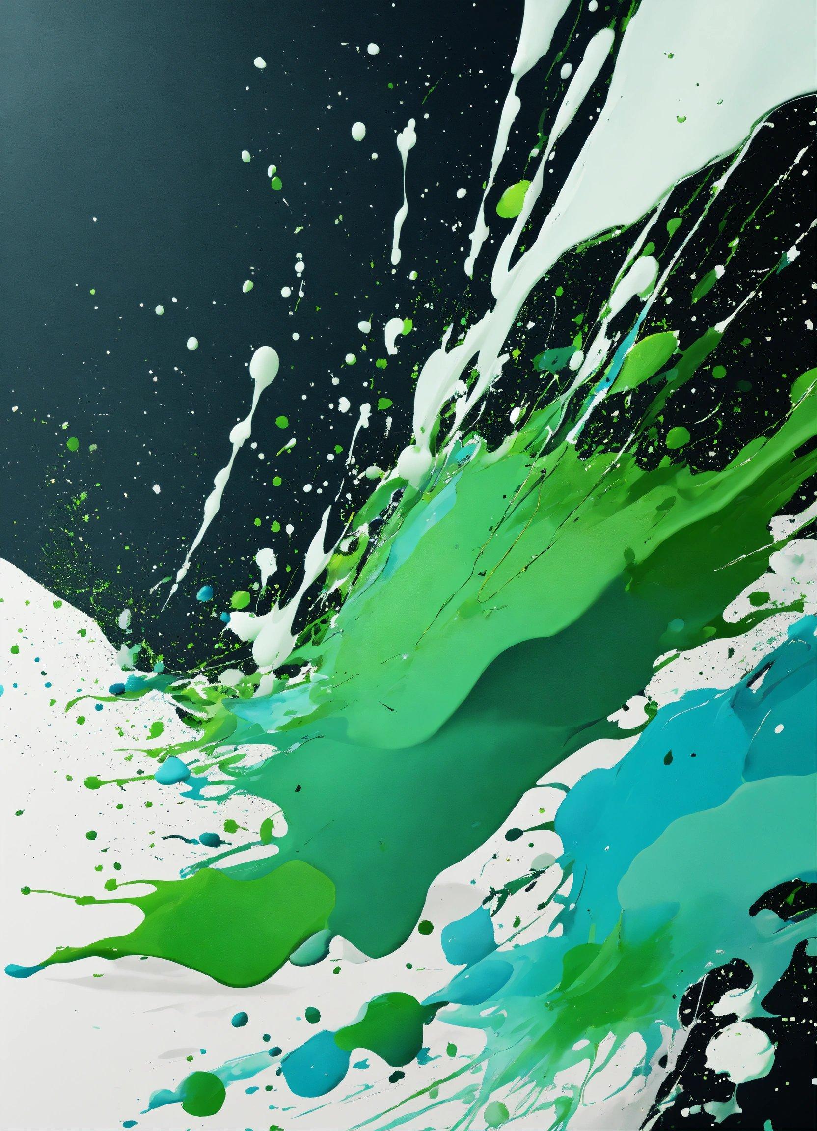 An Abstract Painting Of Green And Blue Paint