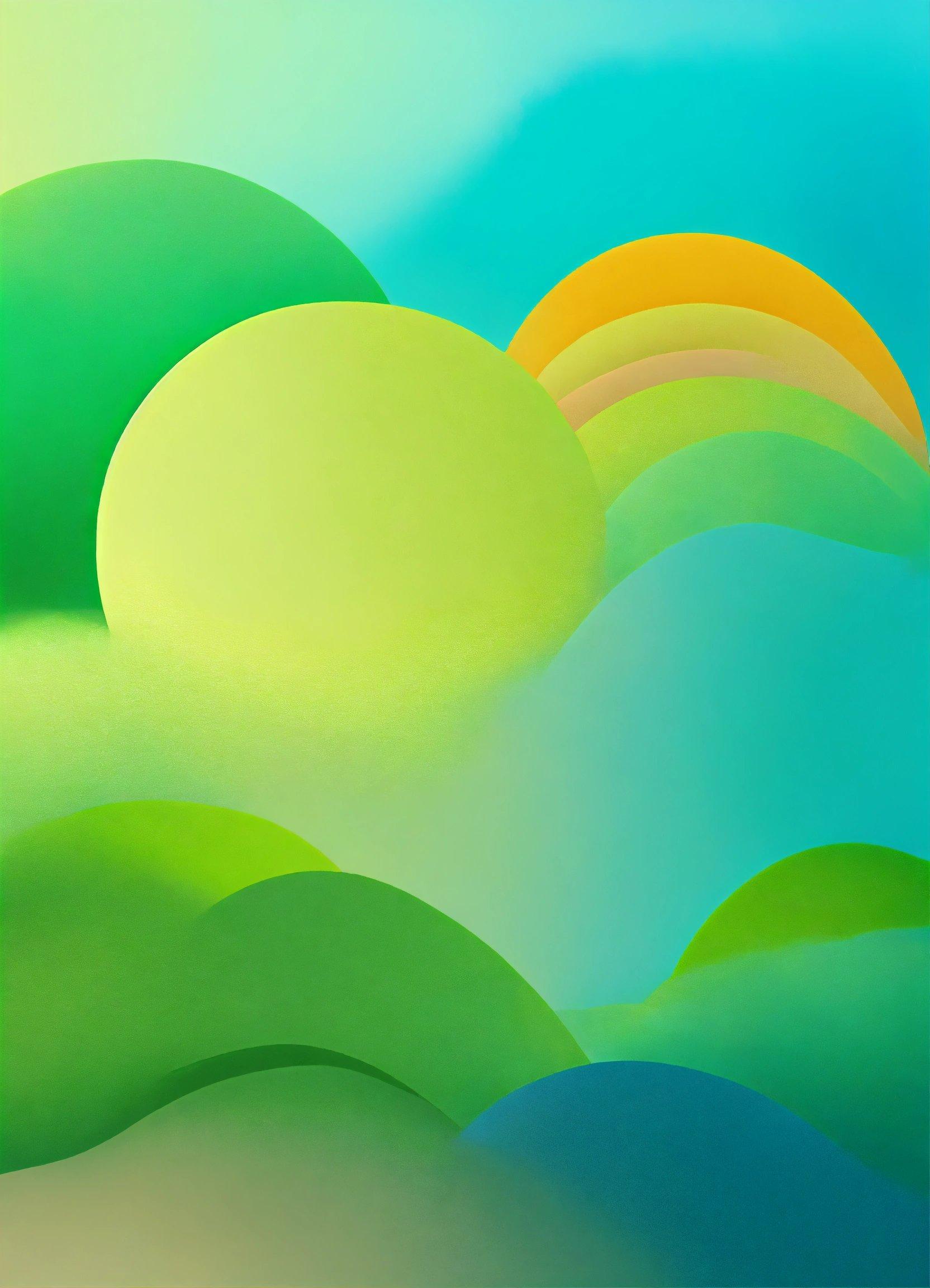 An Abstract Painting Of Green And Yellow Shapes