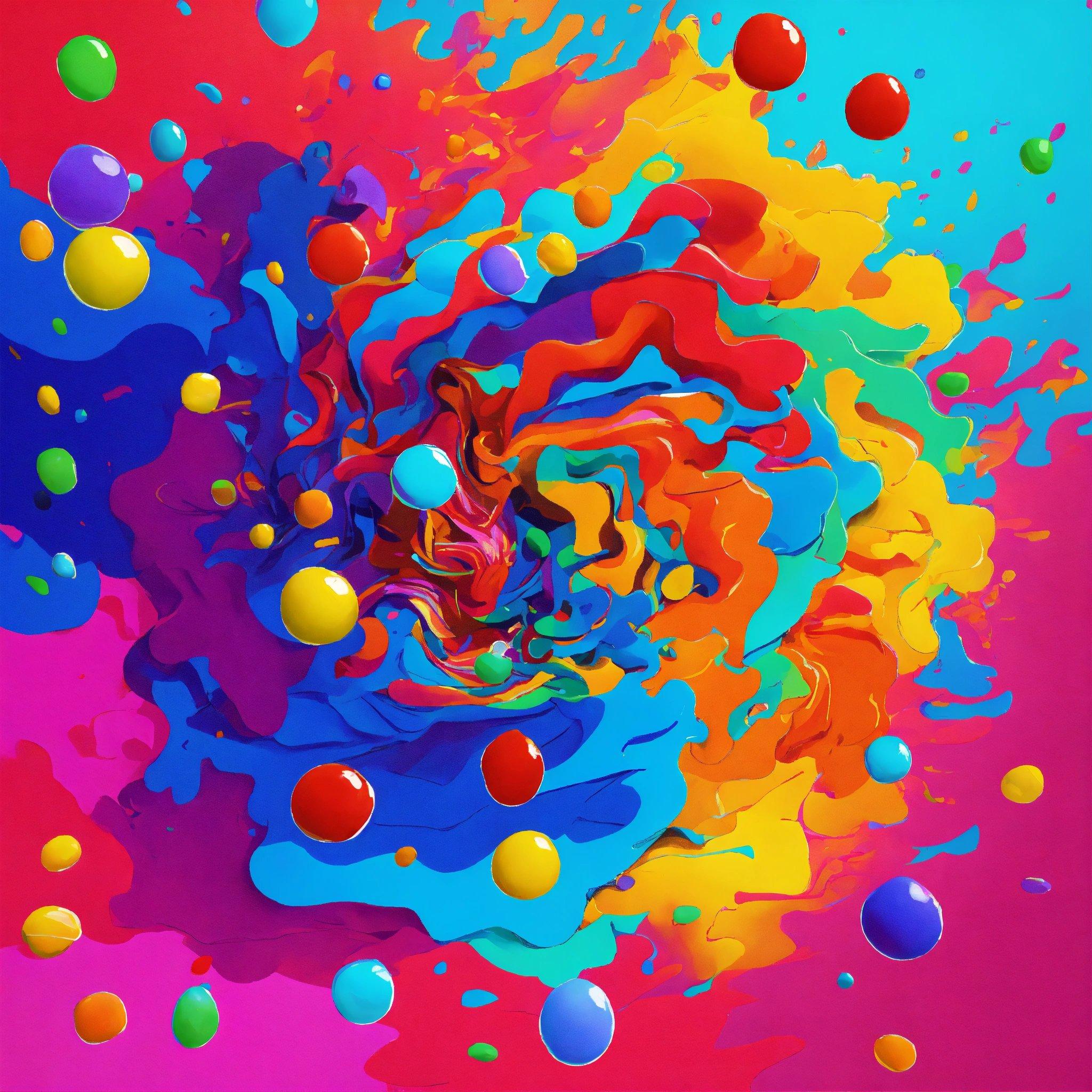 An Abstract Painting Of Multicolored Balls And Shapes