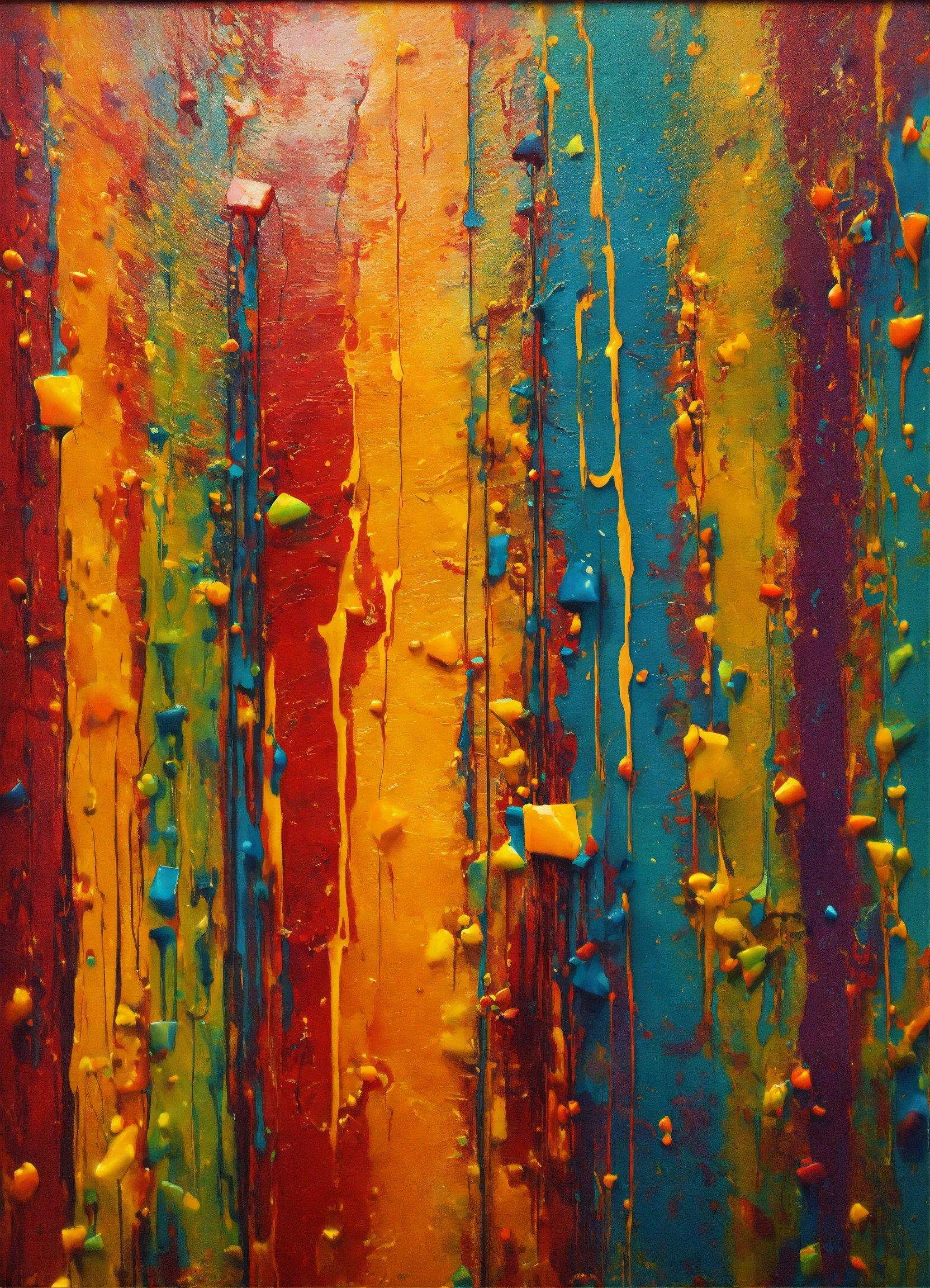 An Abstract Painting Of Multicolored Lines And Drops Of Paint