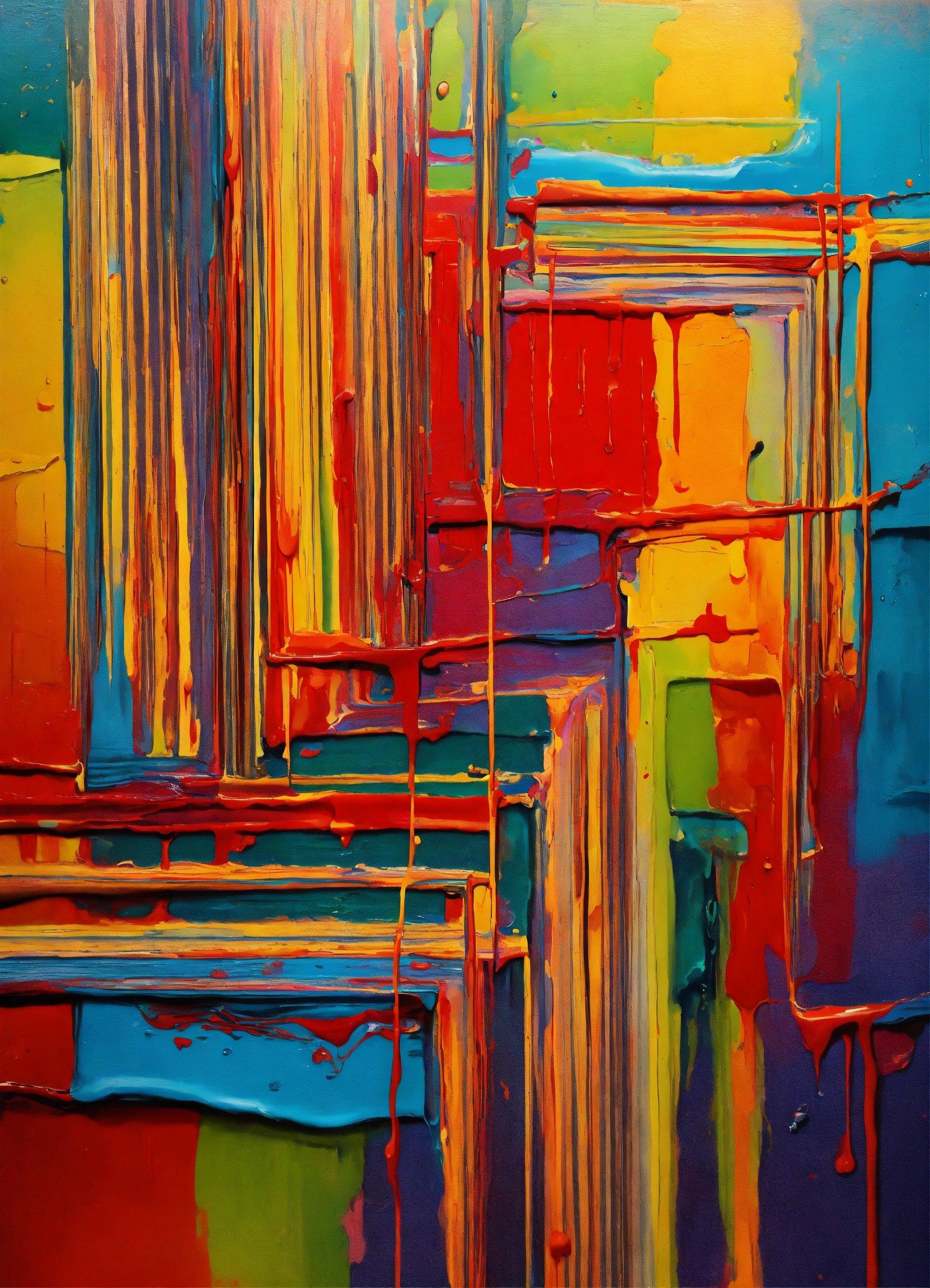 An Abstract Painting Of Multicolored Lines And Squares