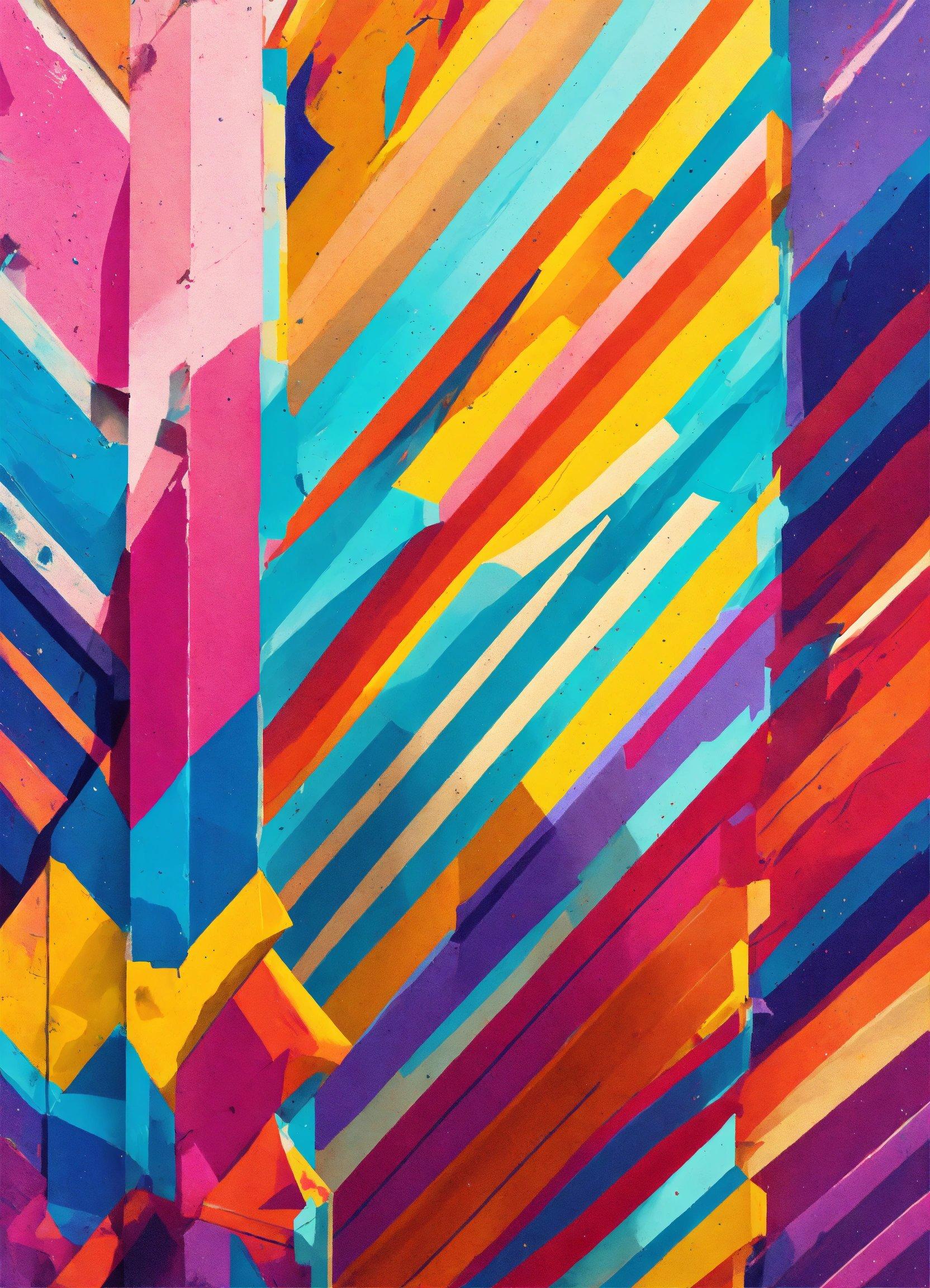 An Abstract Painting Of Multicolored Lines On A Wall