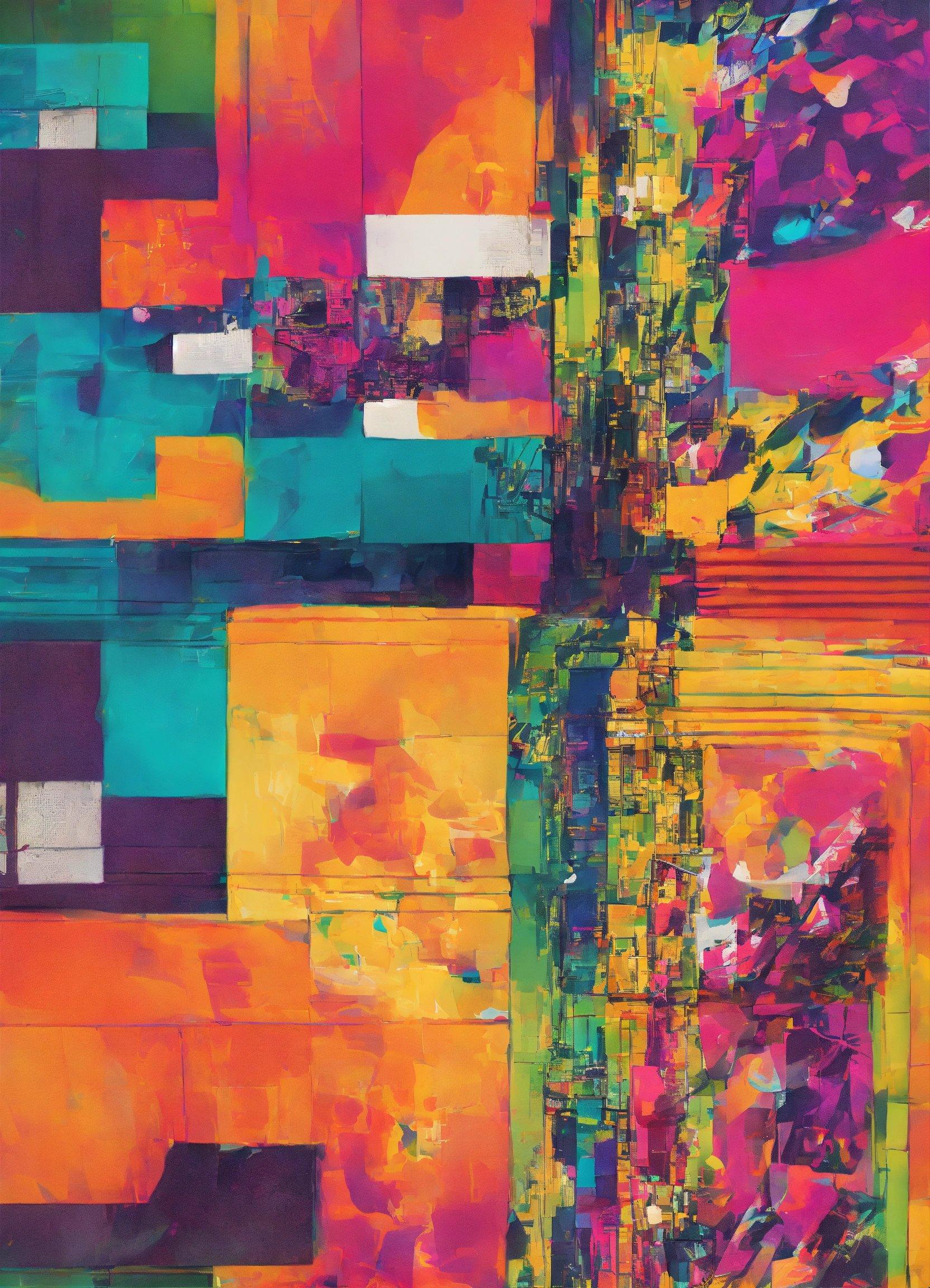 An Abstract Painting Of Multicolored Squares And Rectangles