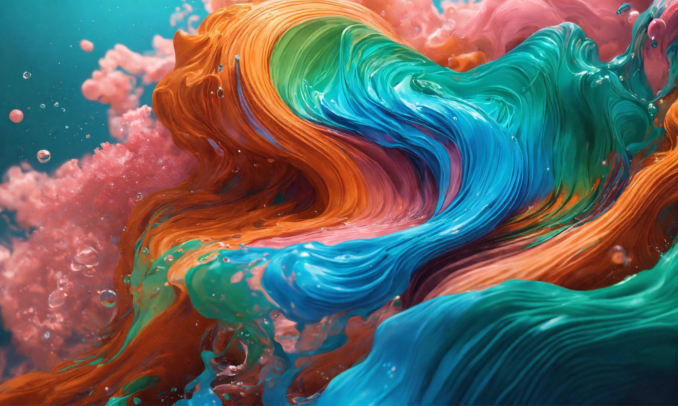 An Abstract Painting Of Multicolored Waves And Bubbles