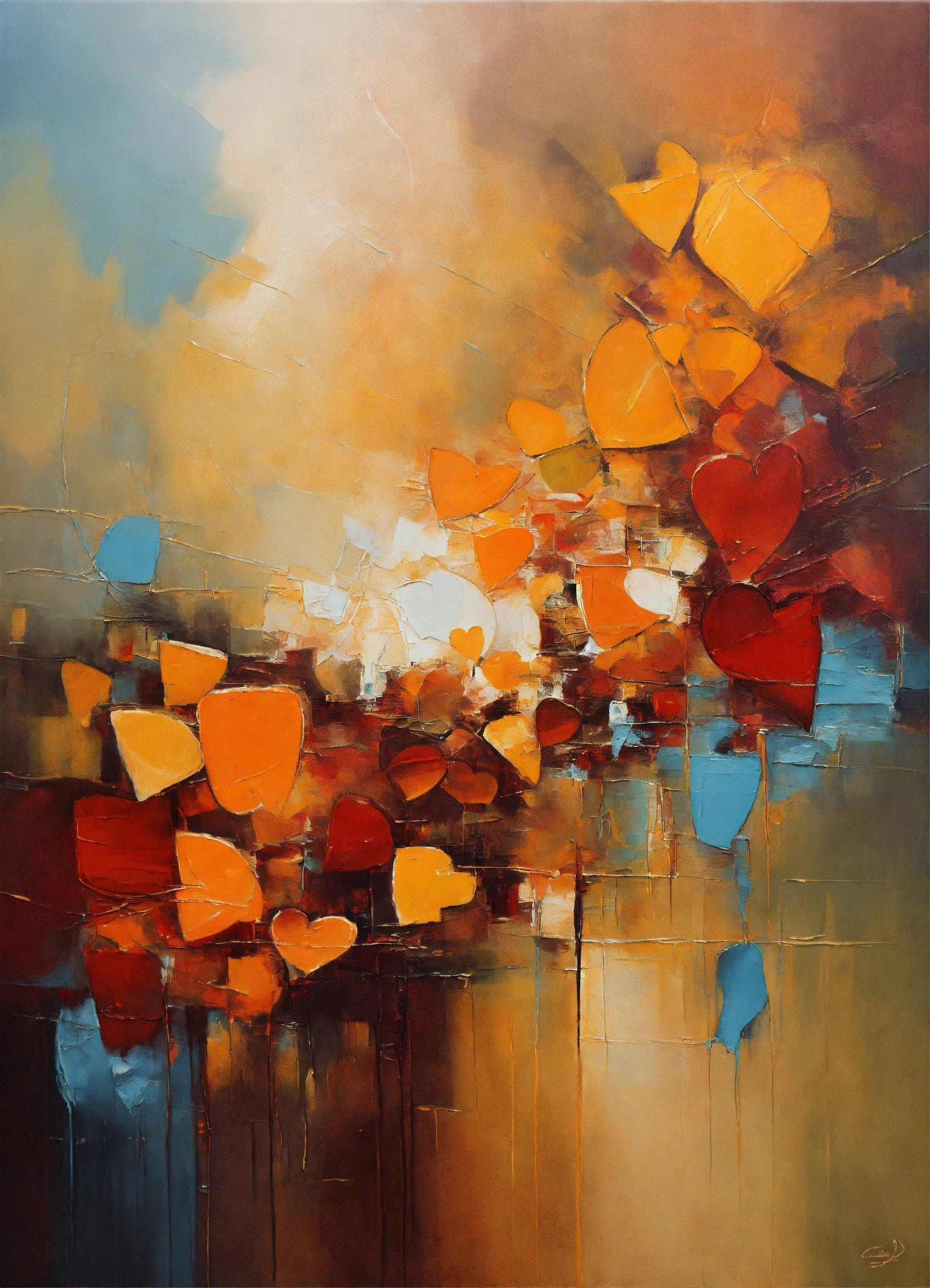 An Abstract Painting Of Orange And Blue Shapes