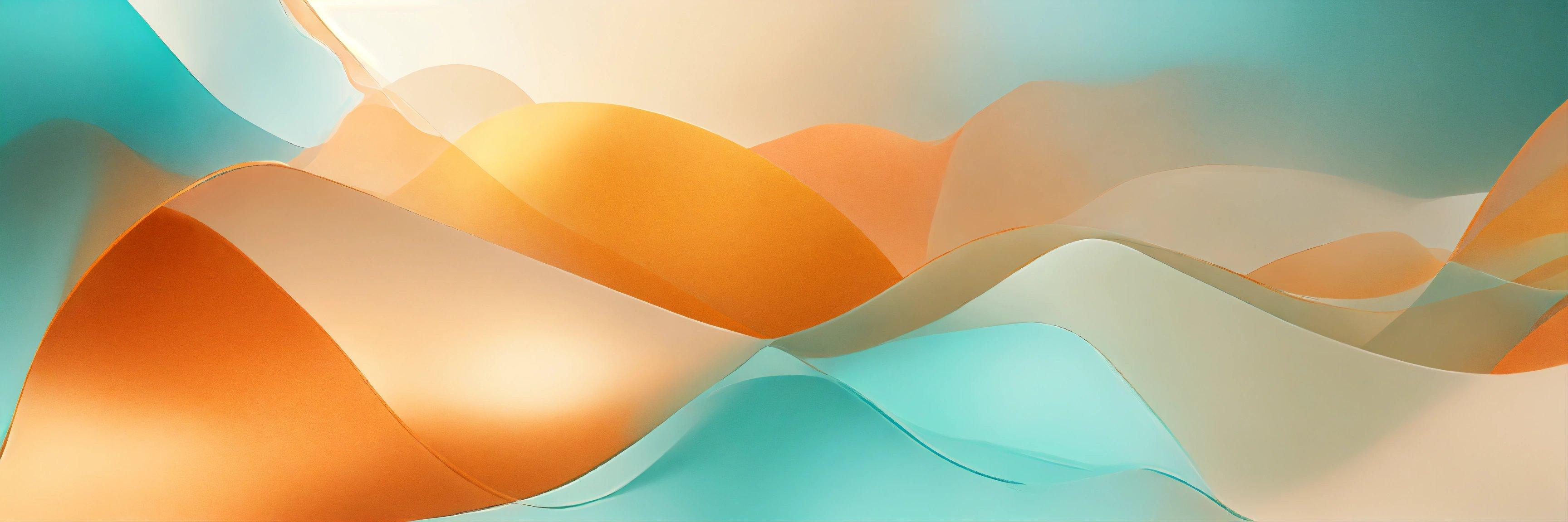 An Abstract Painting Of Orange And Blue Waves