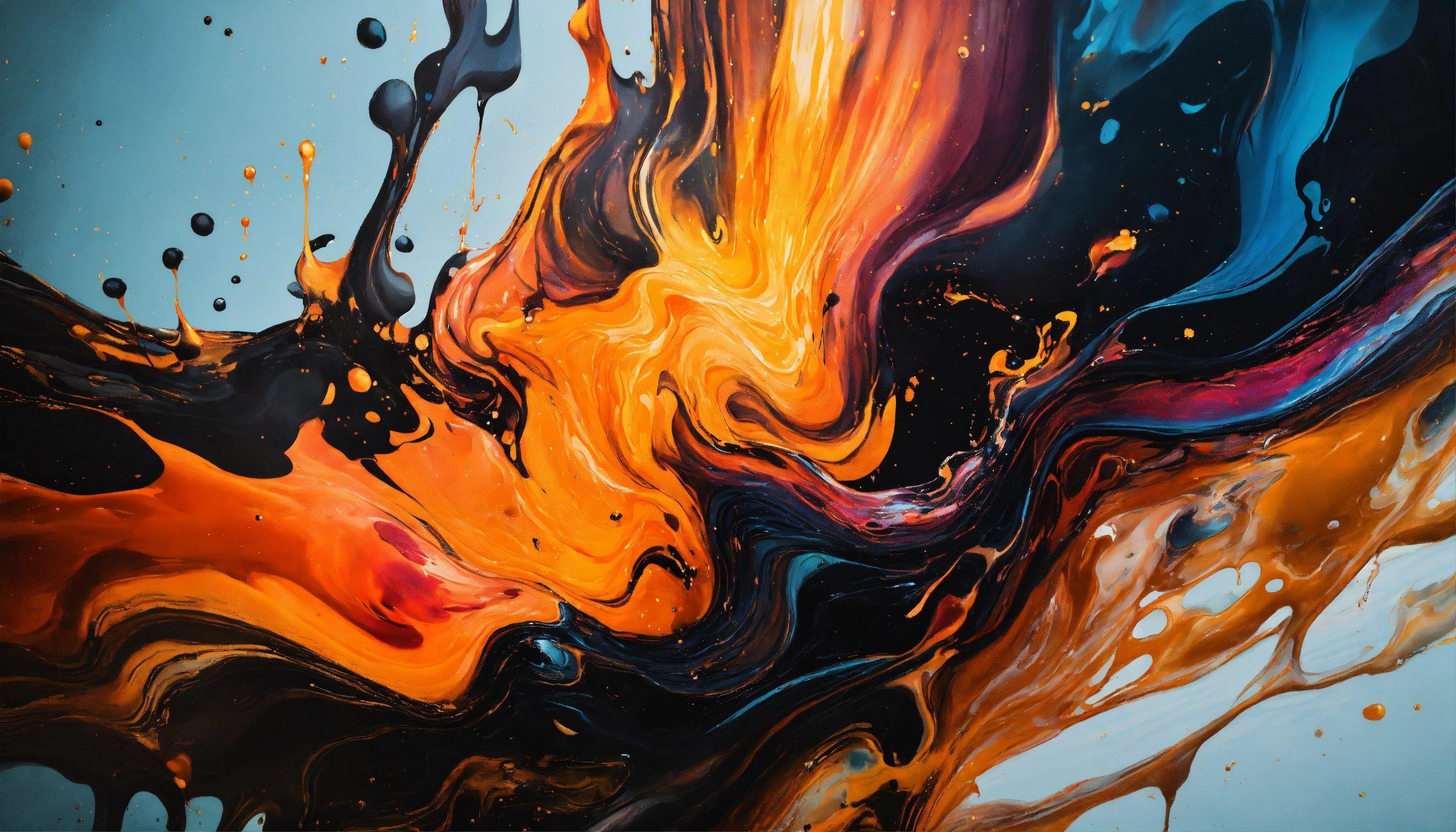 An Abstract Painting Of Orange, Blue, And Black Colors