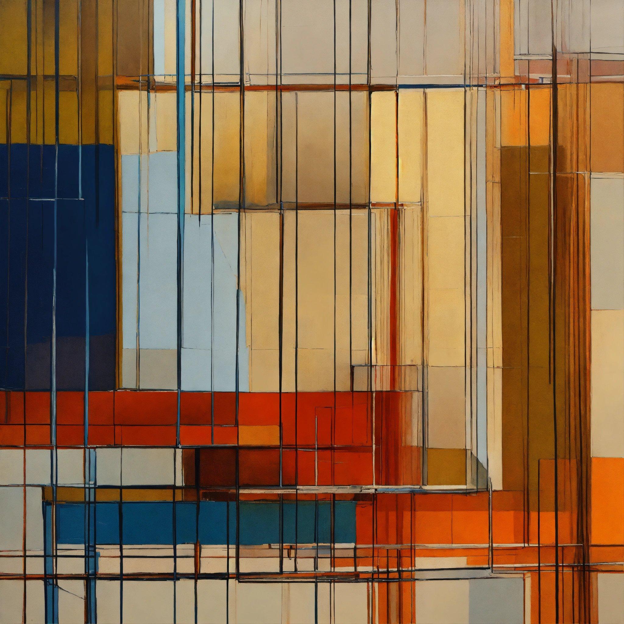 An Abstract Painting Of Orange, Blue, And Yellow Squares