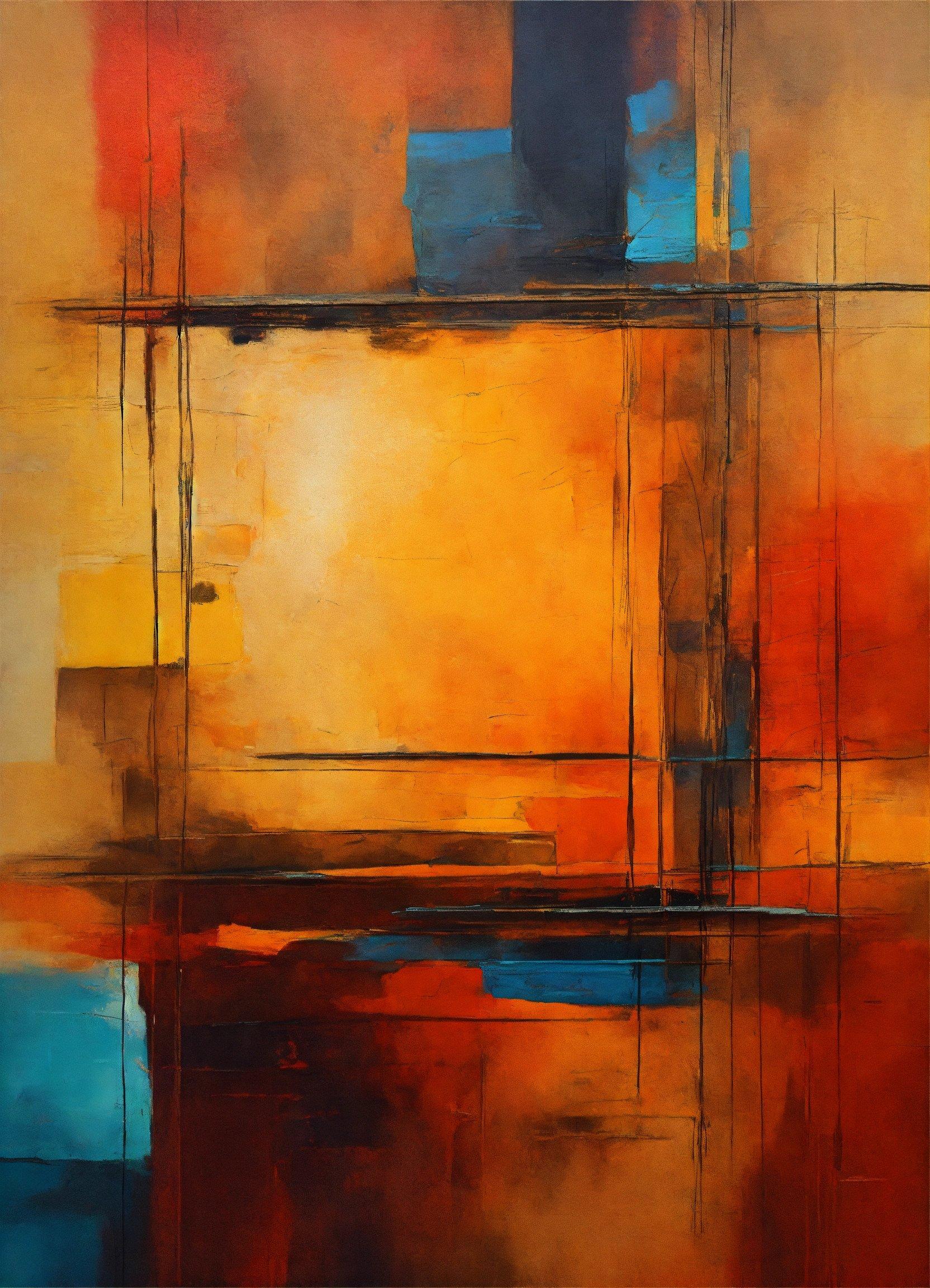 An Abstract Painting Of Orange, Blue, And Yellow