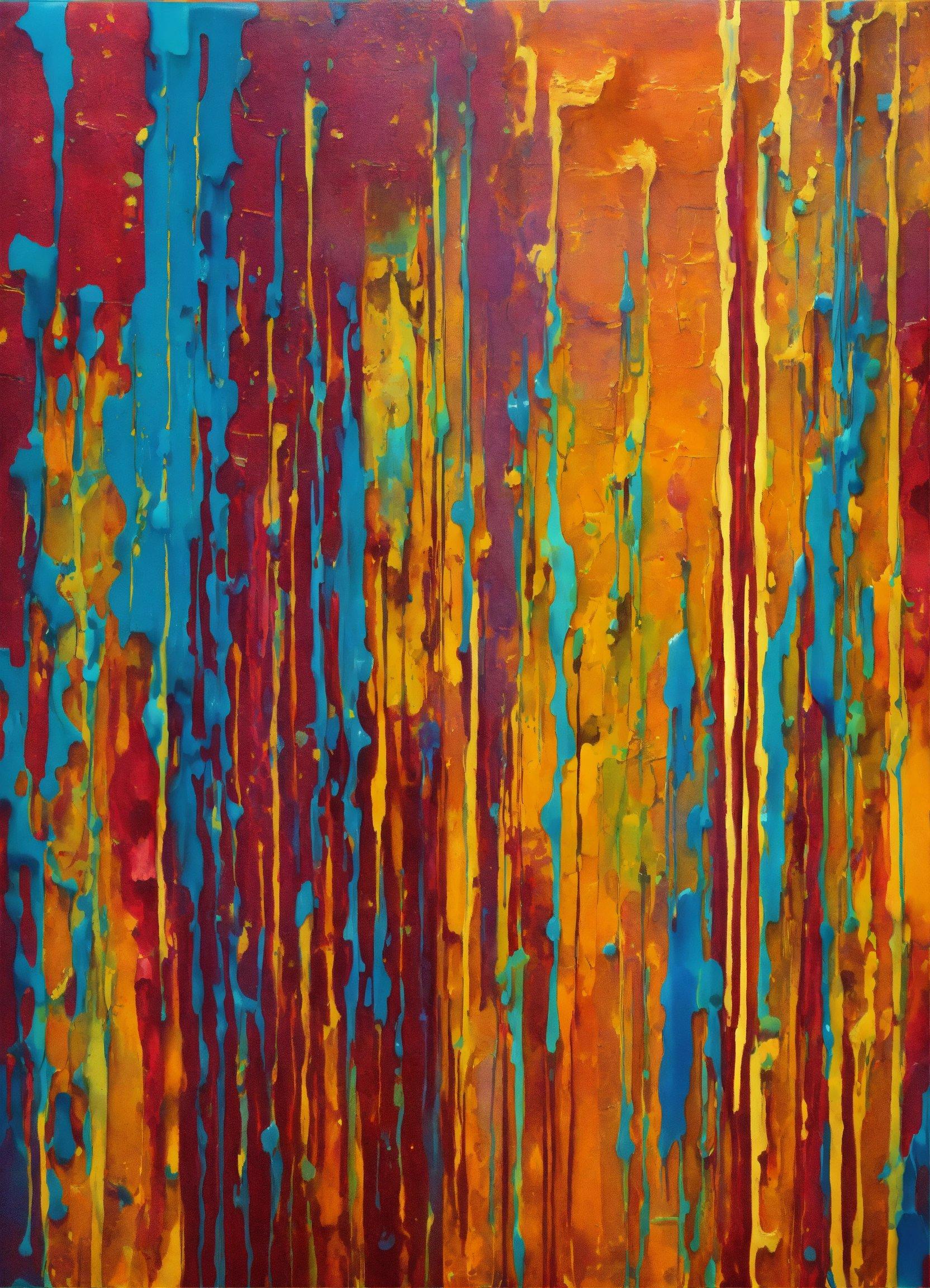 An Abstract Painting Of Orange, Yellow, And Blue