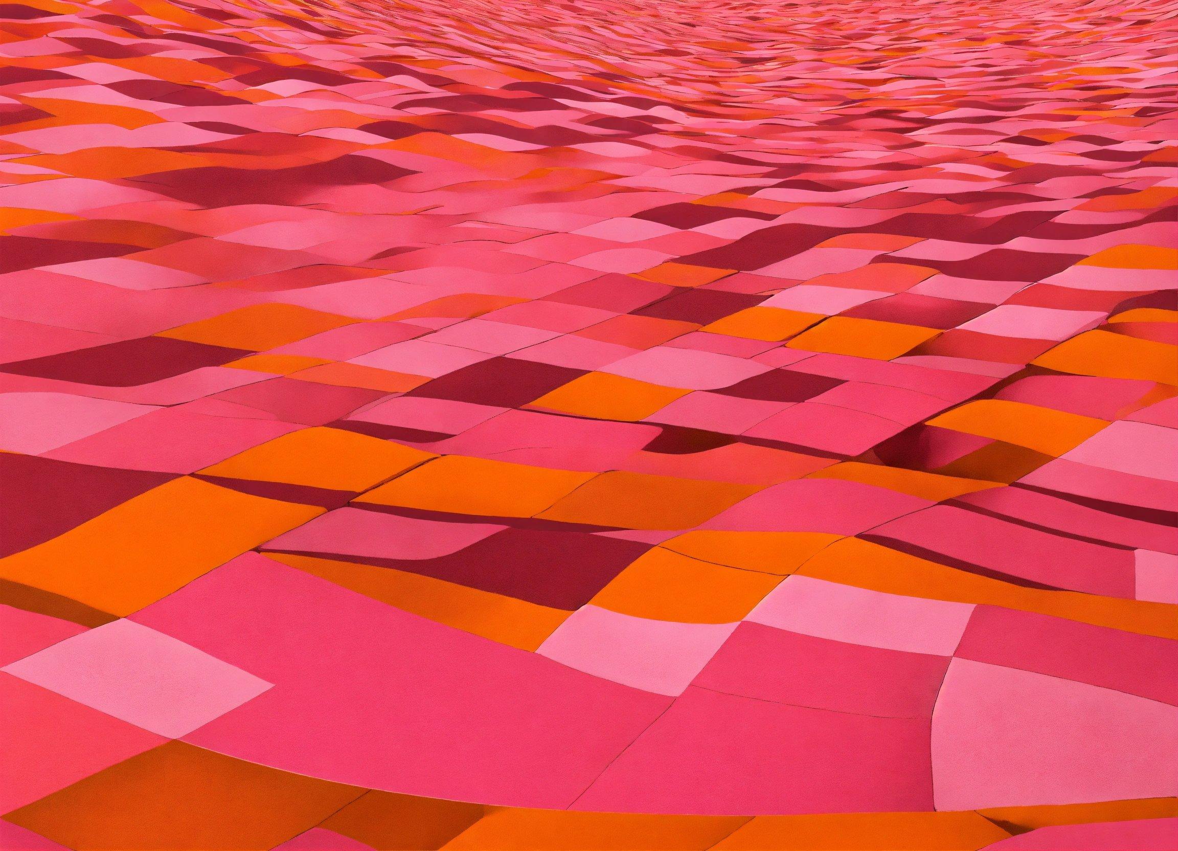 An Abstract Painting Of Pink And Orange Squares