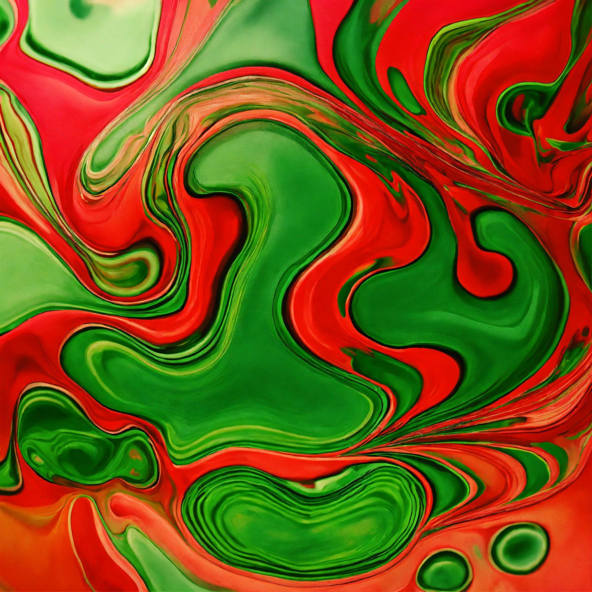 An Abstract Painting Of Red And Green Colors