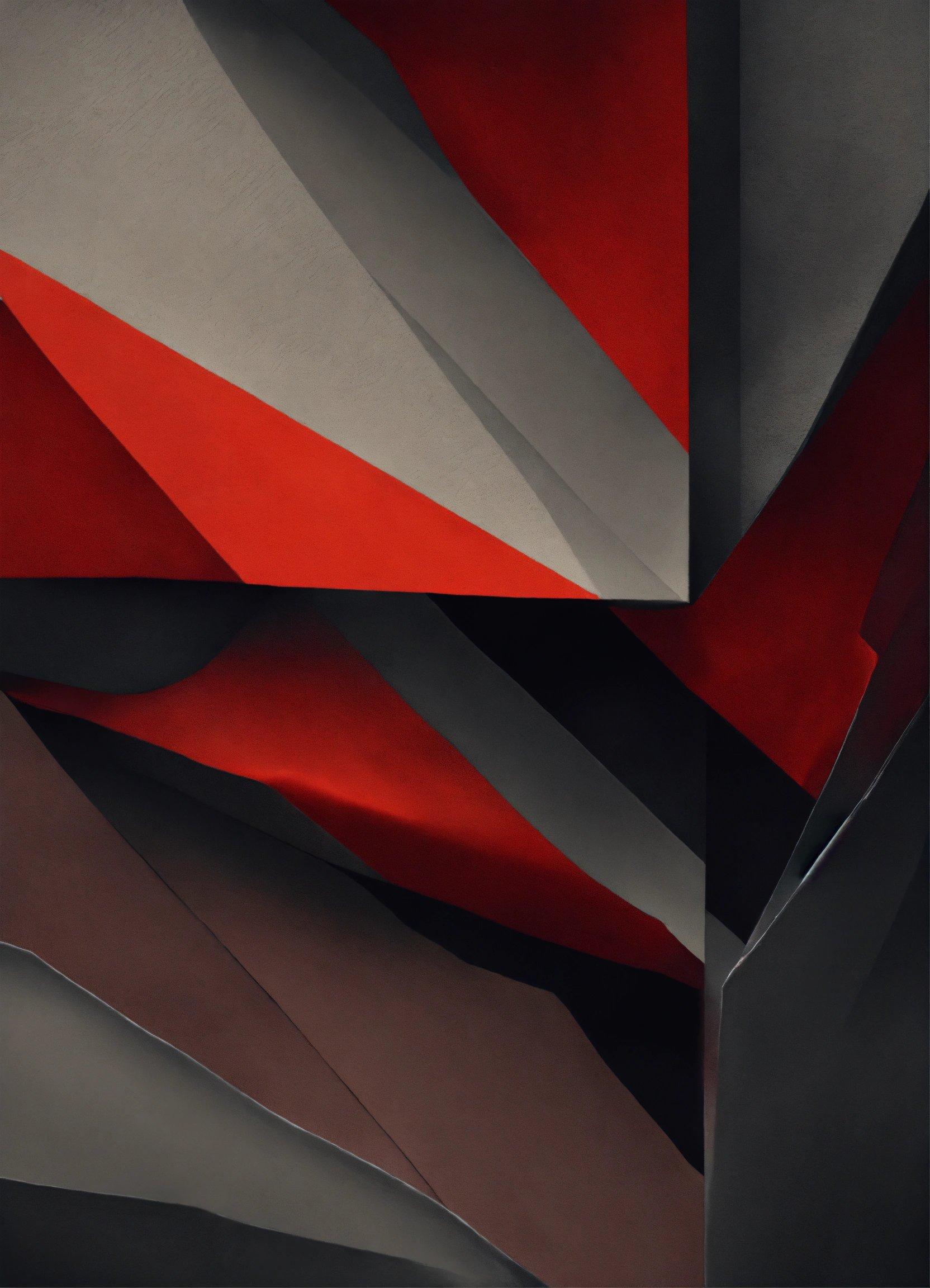 An Abstract Painting Of Red And Grey Shapes