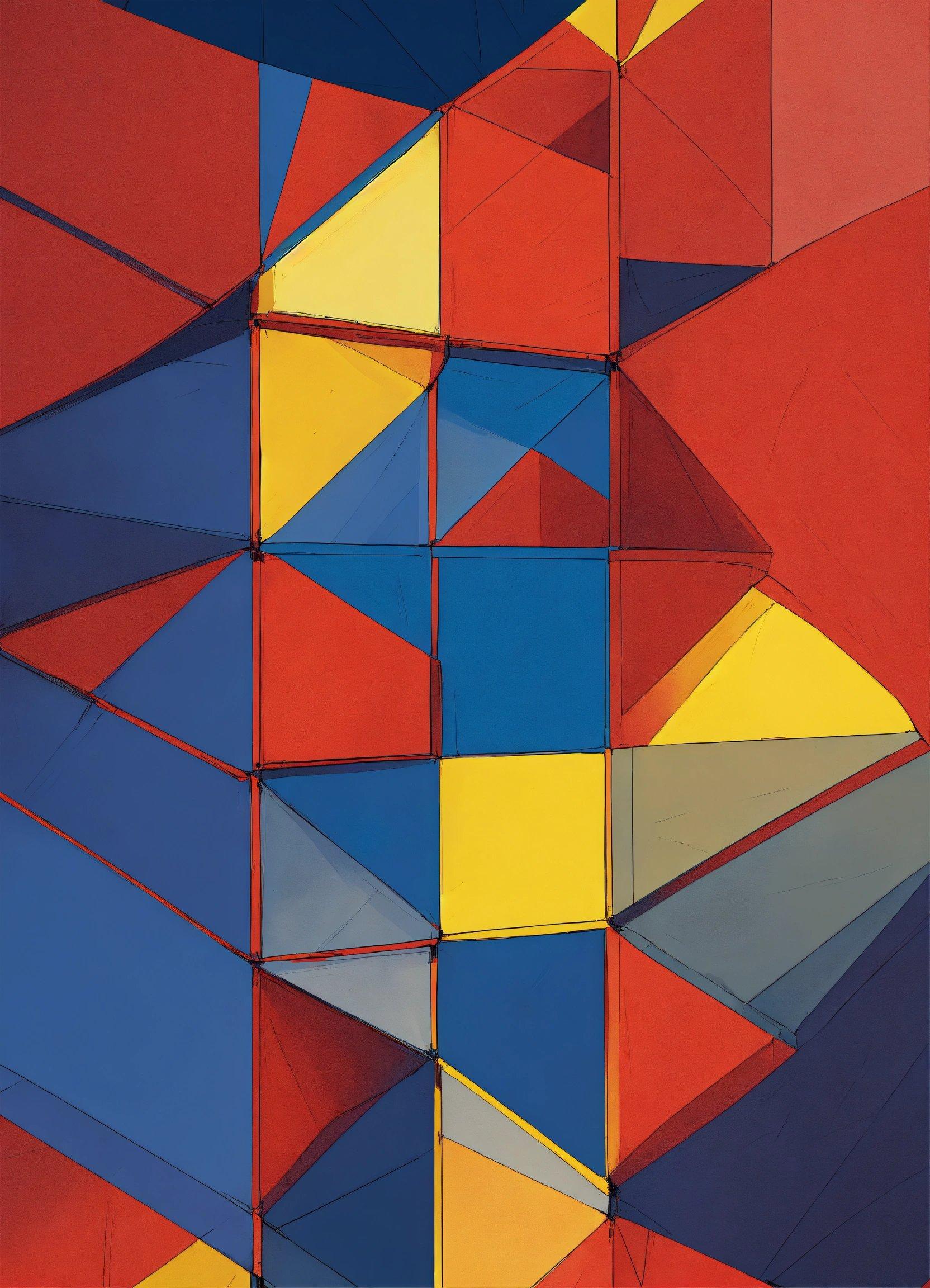 An Abstract Painting Of Red, Blue, Yellow, And Orange