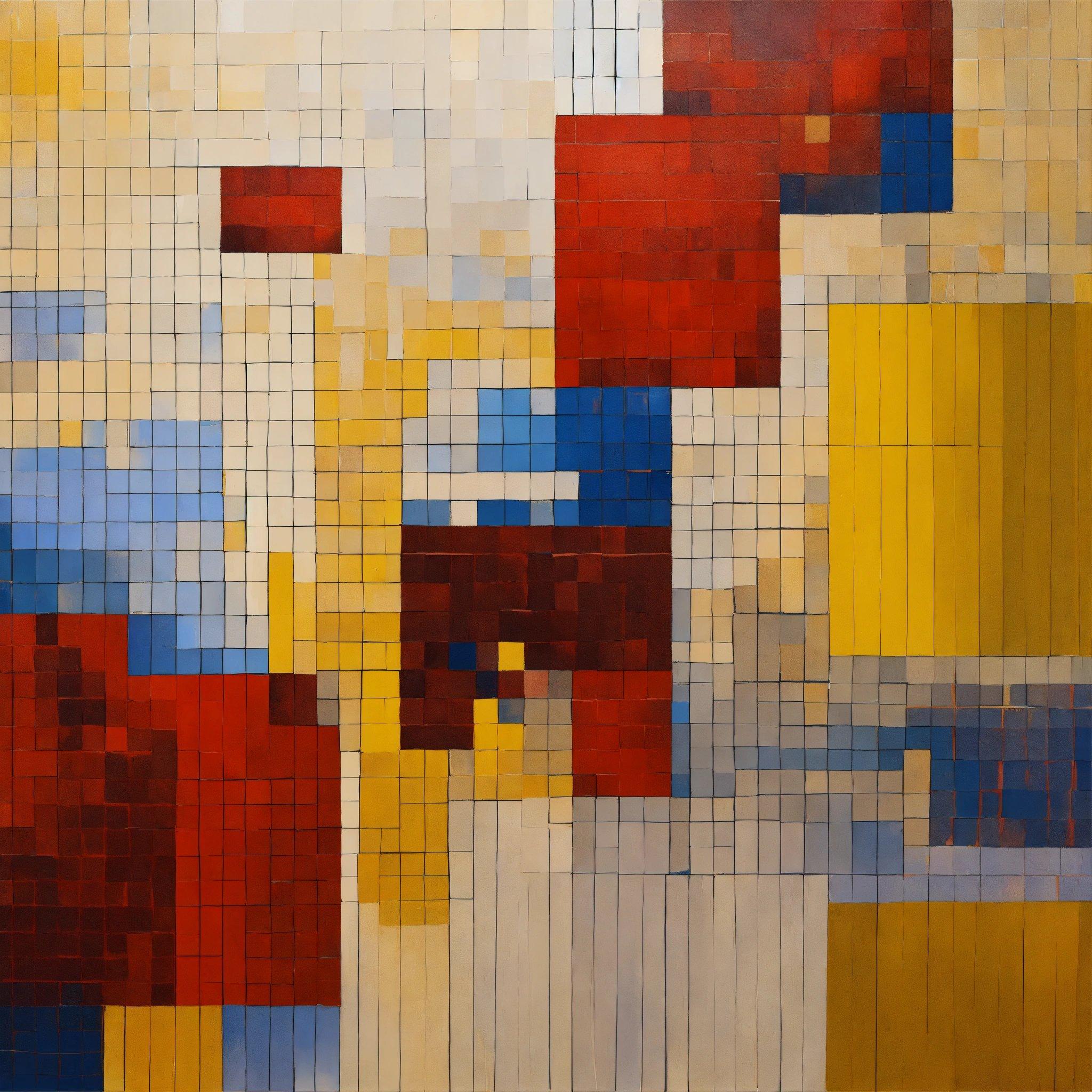 An Abstract Painting Of Red, Yellow, And Blue Squares