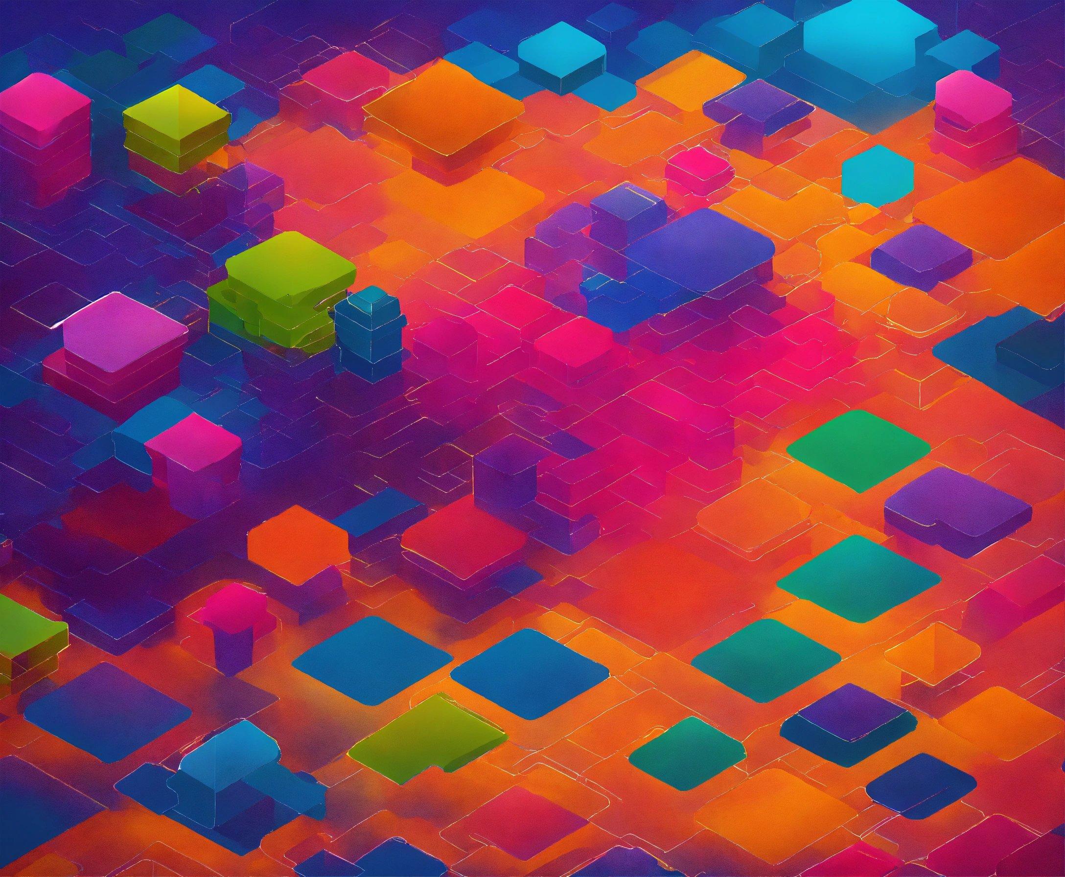 An Abstract Painting Of Squares And Cubes