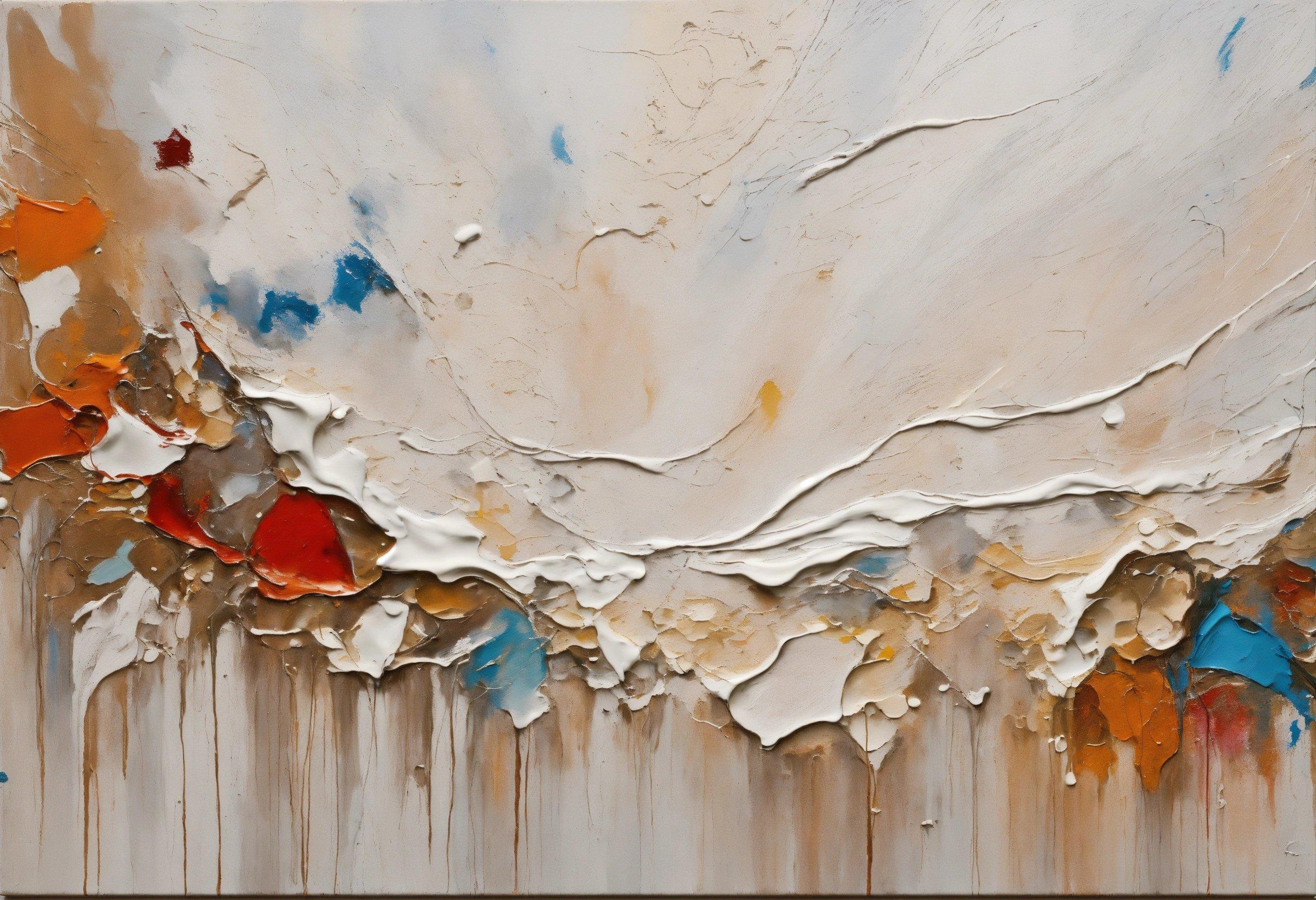 An Abstract Painting Of White, Orange, And Blue Colors