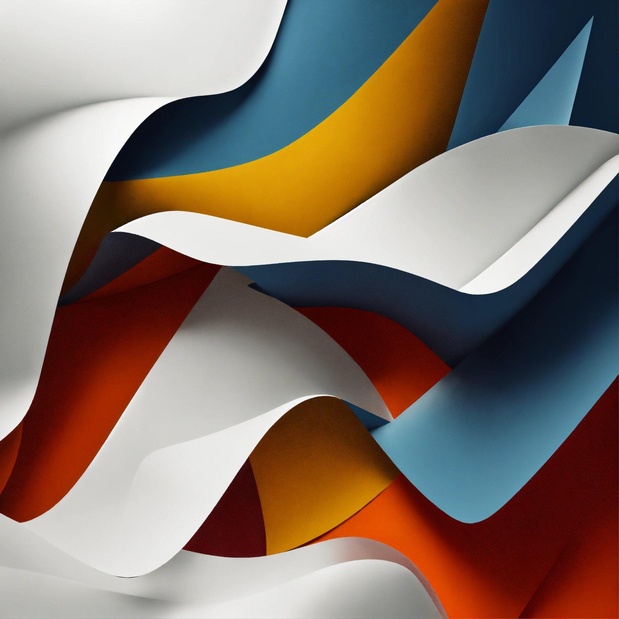 An Abstract Painting Of White, Orange, And Blue Waves