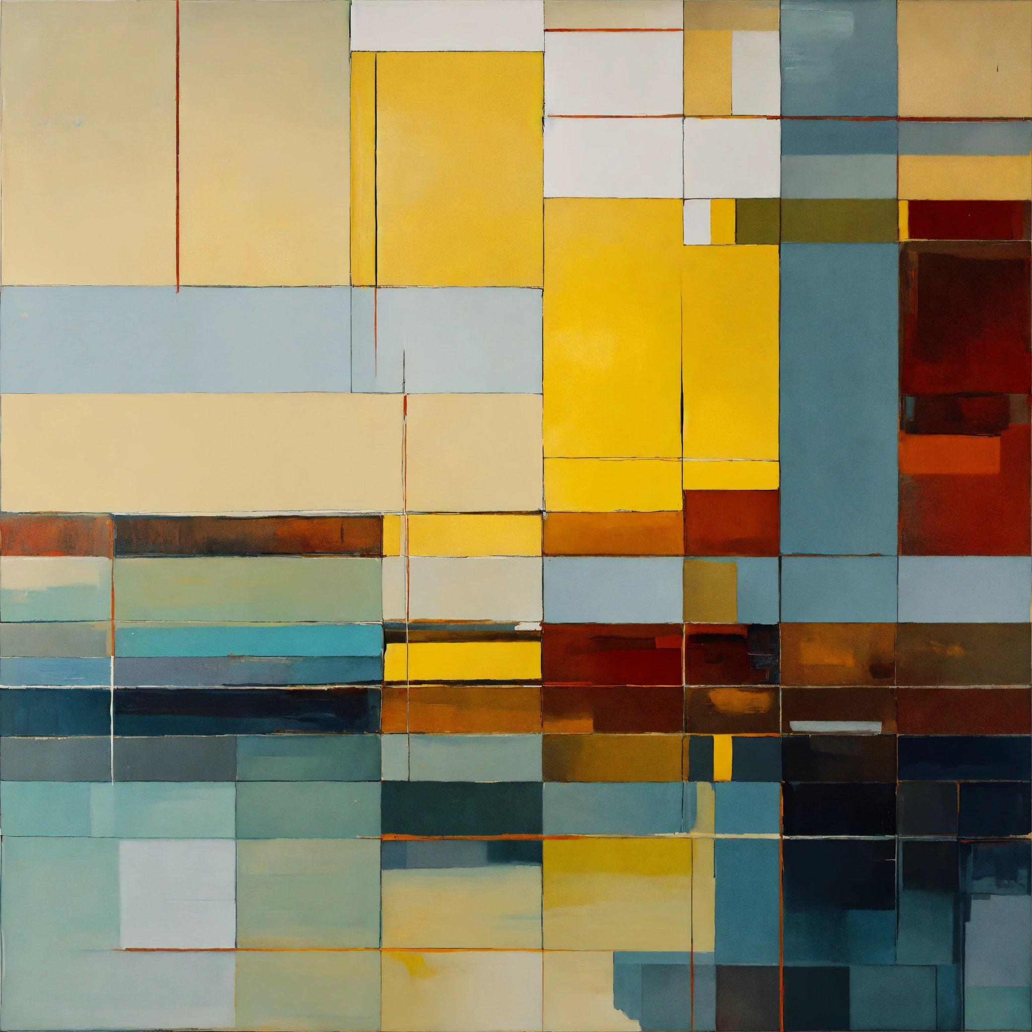 An Abstract Painting Of Yellow And Blue Squares