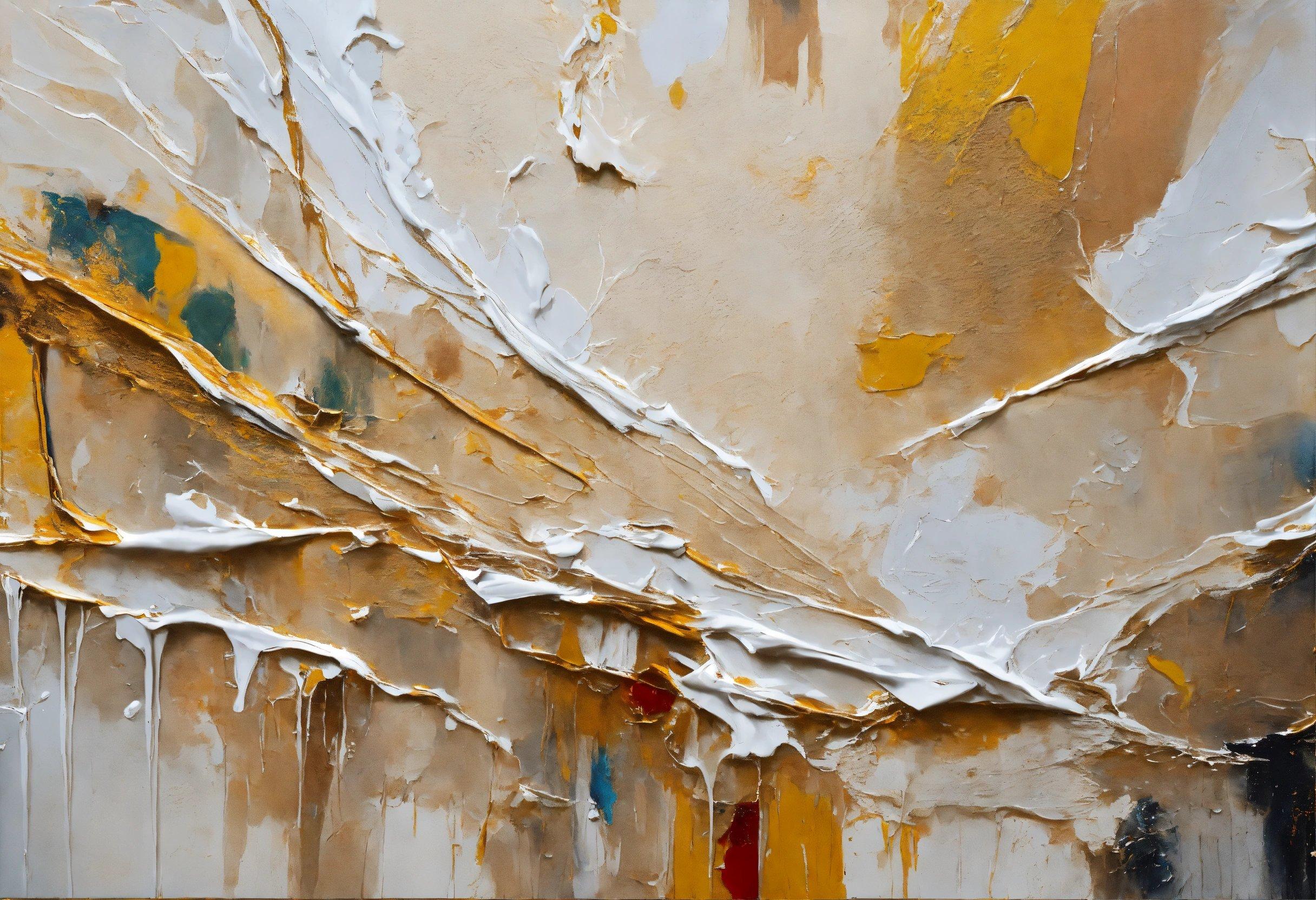 An Abstract Painting Of Yellow And White Paint