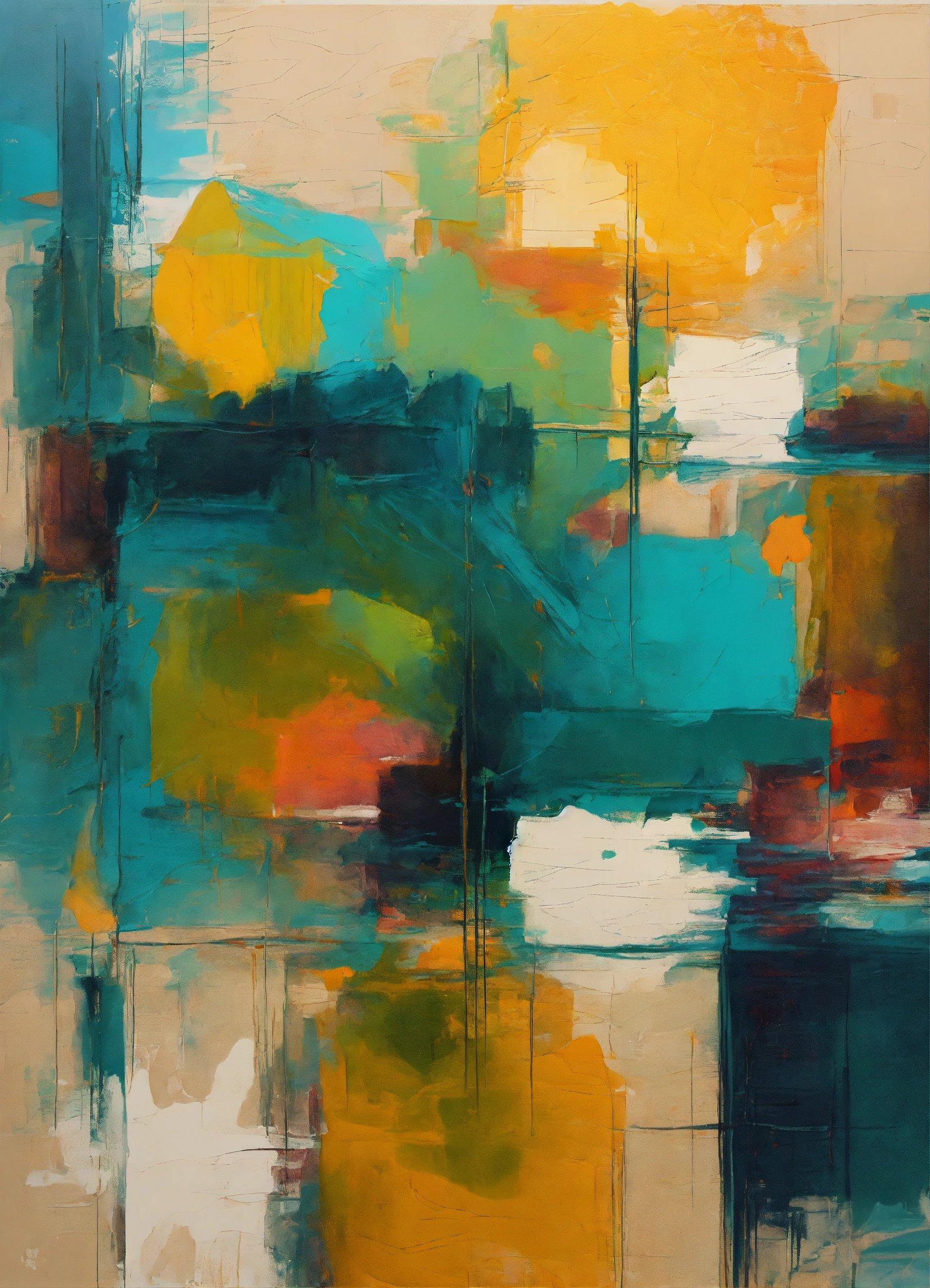 An Abstract Painting Of Yellow, Blue, And Green