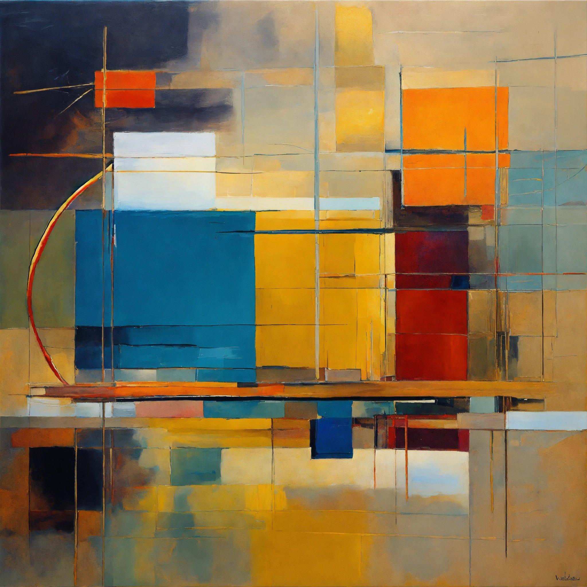 An Abstract Painting Of Yellow, Blue, And Red Squares