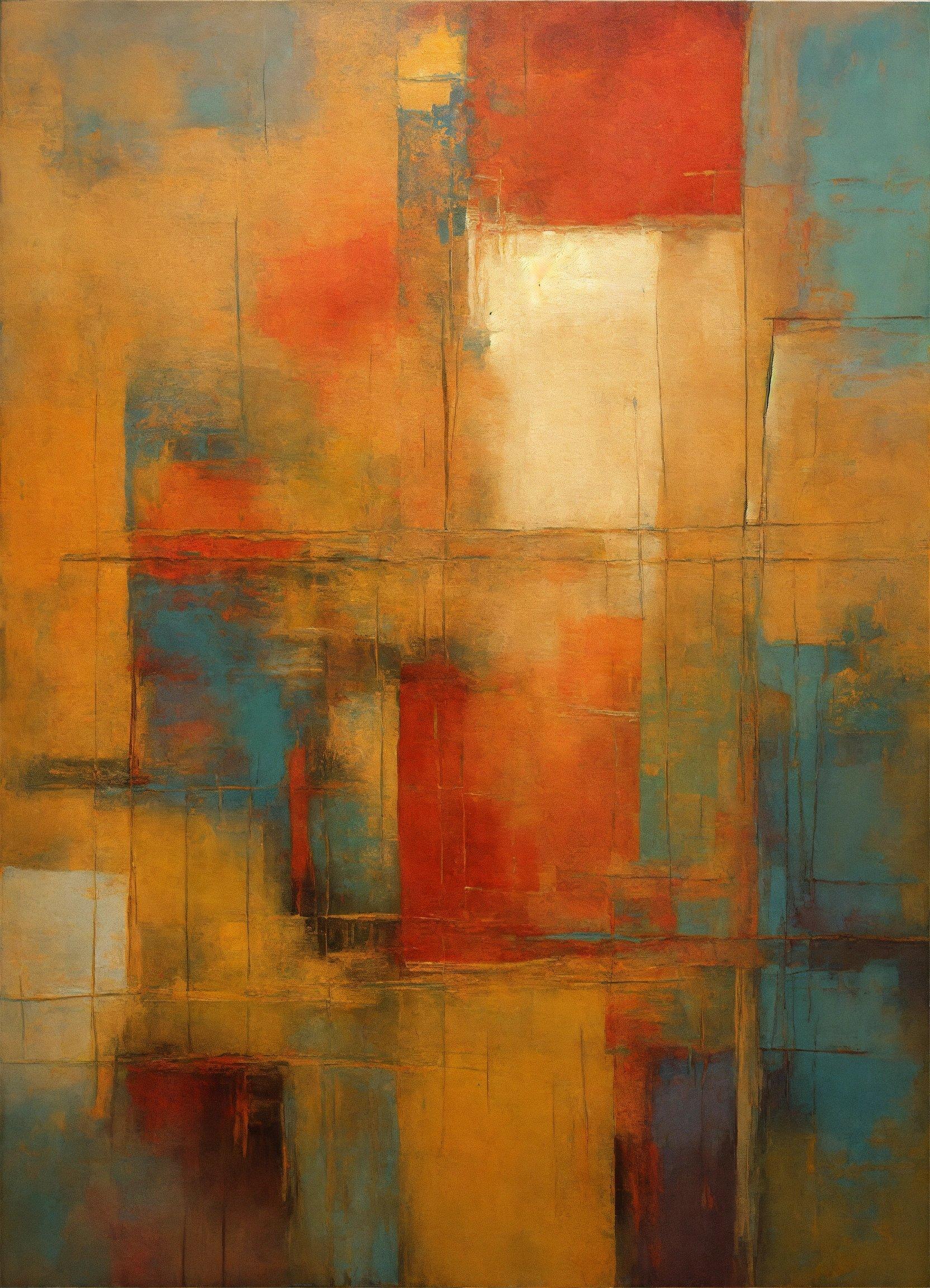 An Abstract Painting Of Yellow, Red, And Blue Squares