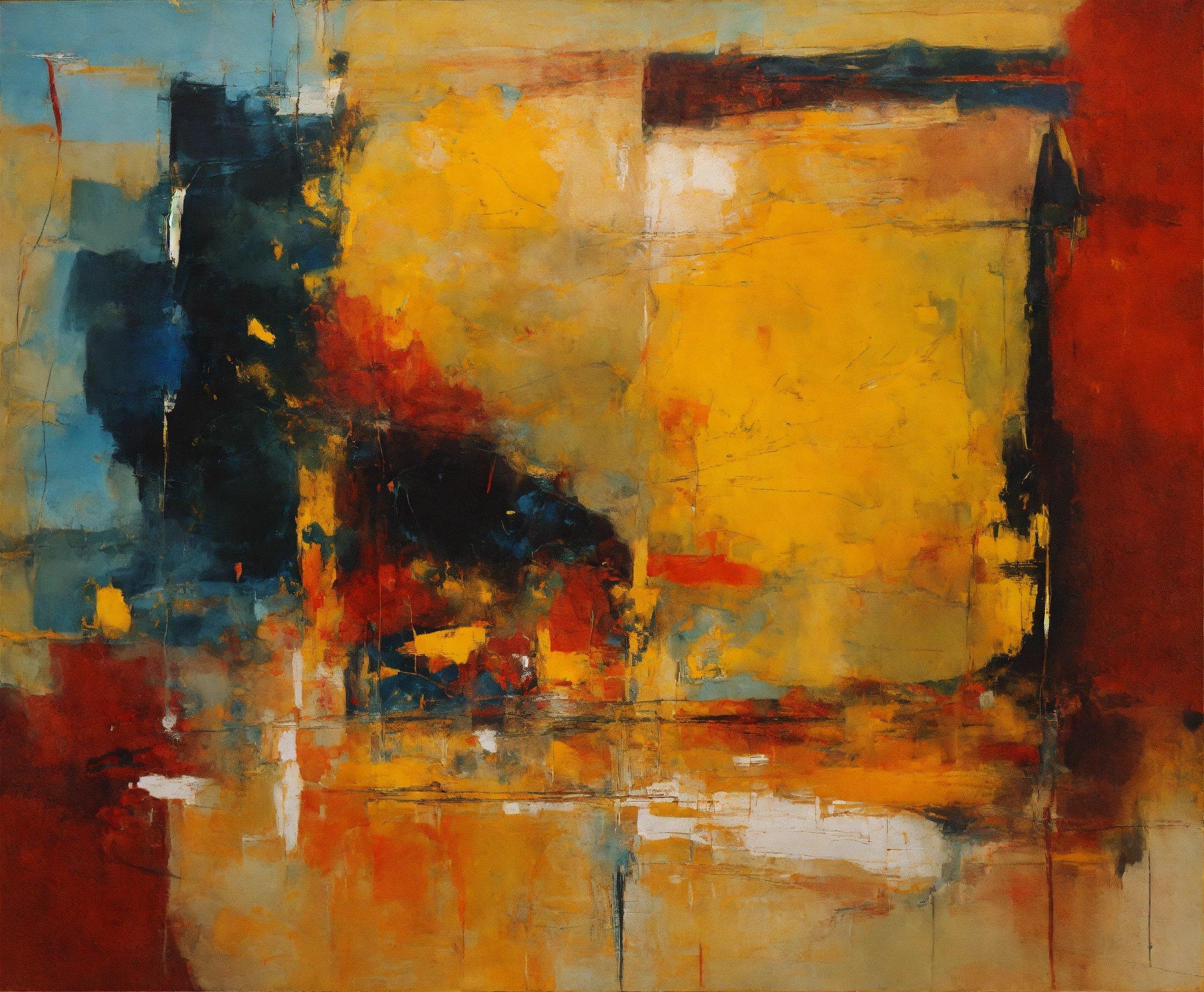 An Abstract Painting Of Yellow, Red, And Blue