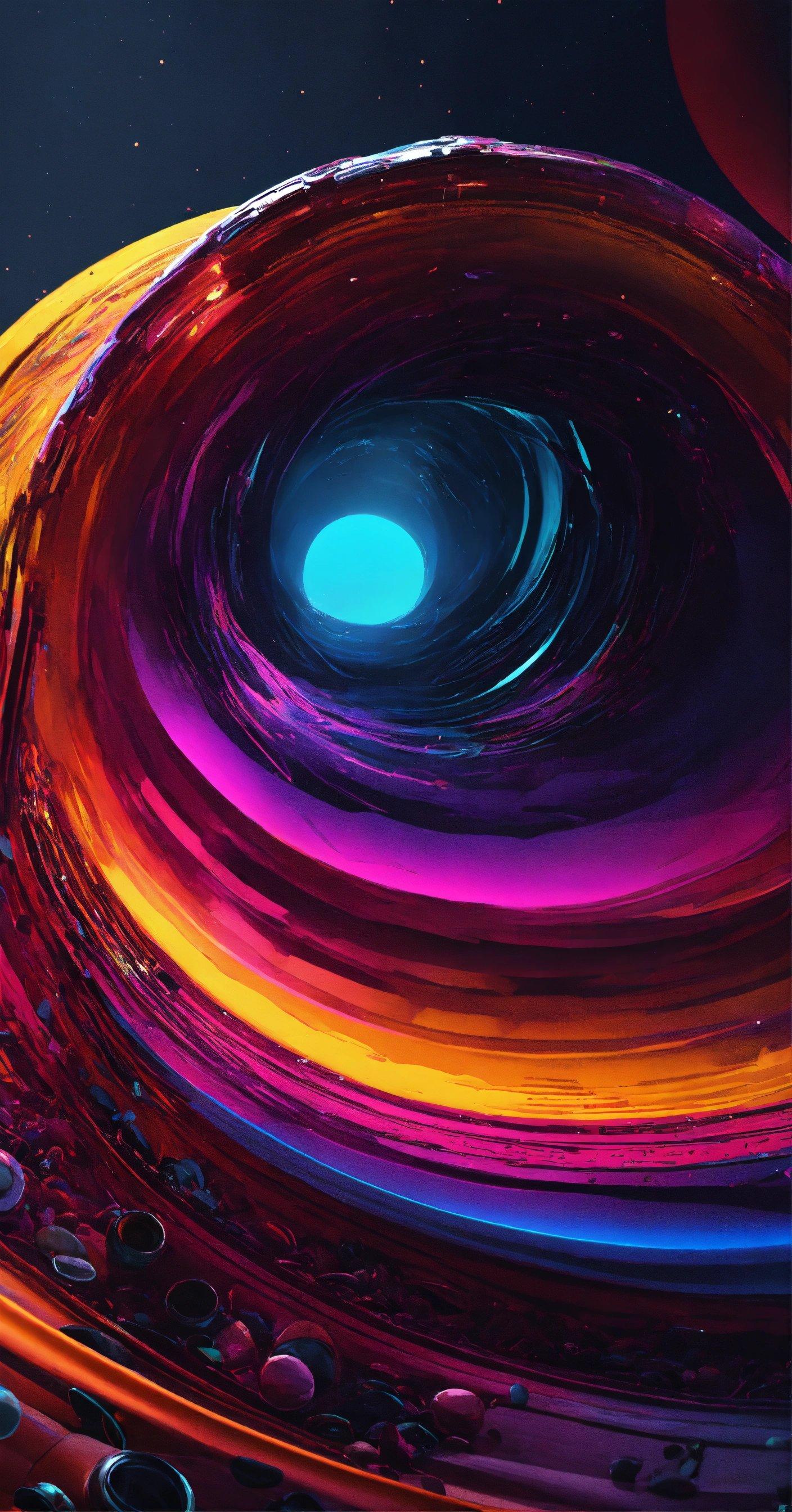 An Abstract Painting With A Blue Circle In The Center