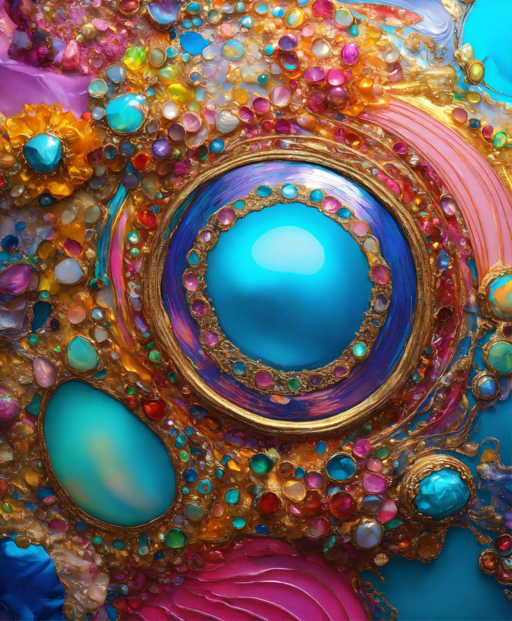 An Abstract Painting With A Blue Circle Surrounded By Multicolored Circles