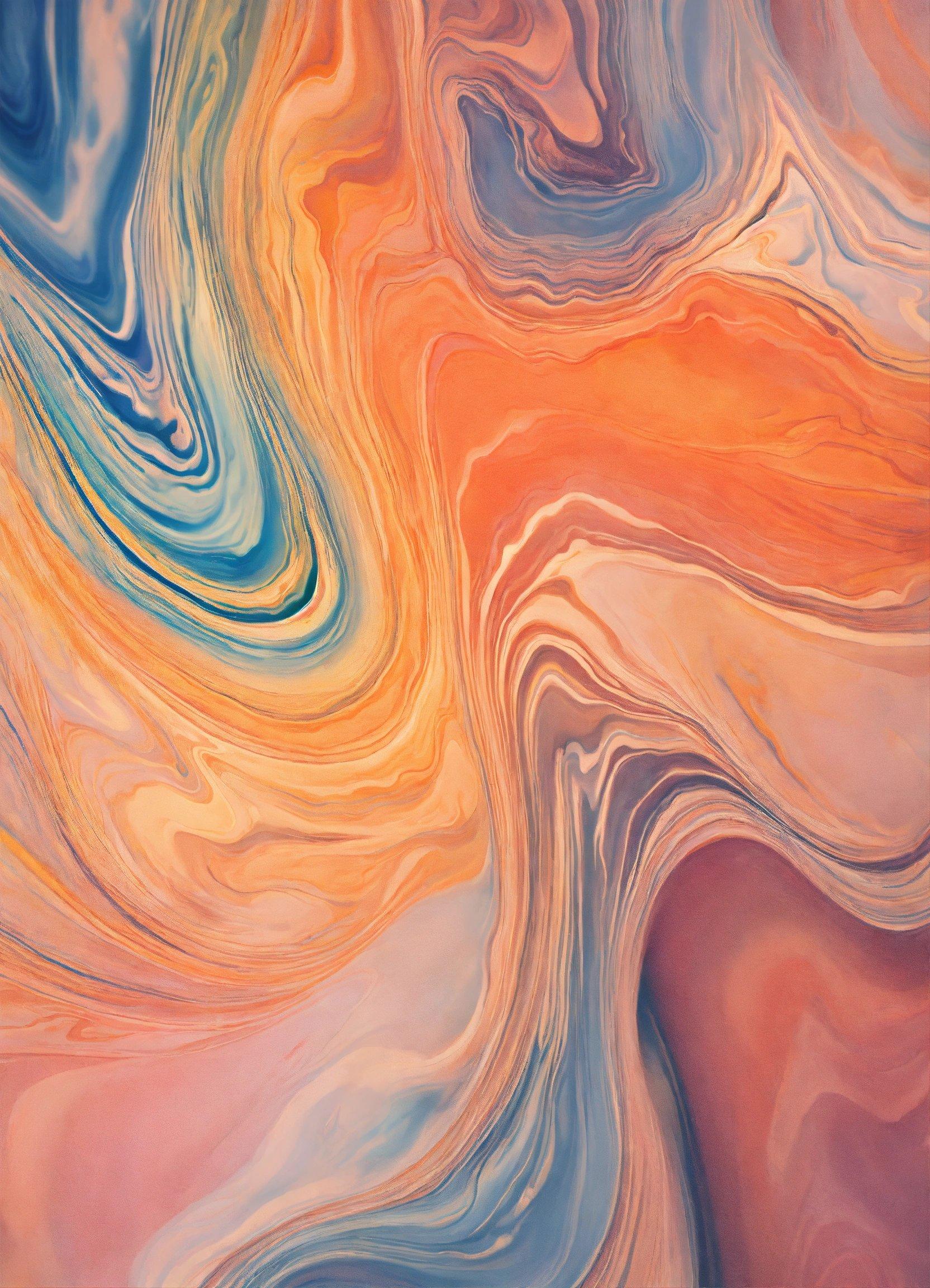 An Abstract Painting With A Blue, Orange, And Yellow Swirl