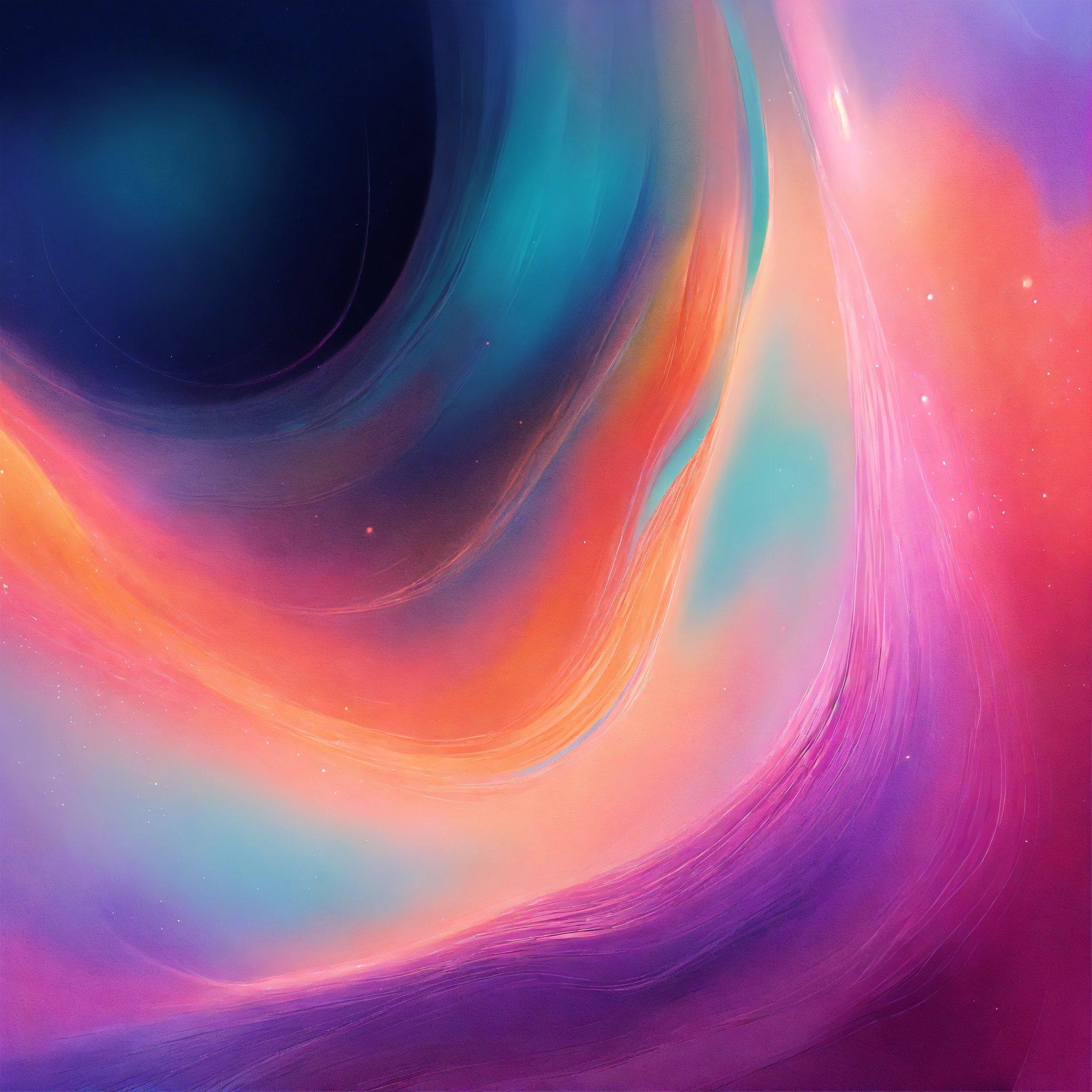 An Abstract Painting With A Blue, Pink, And Orange Swirl