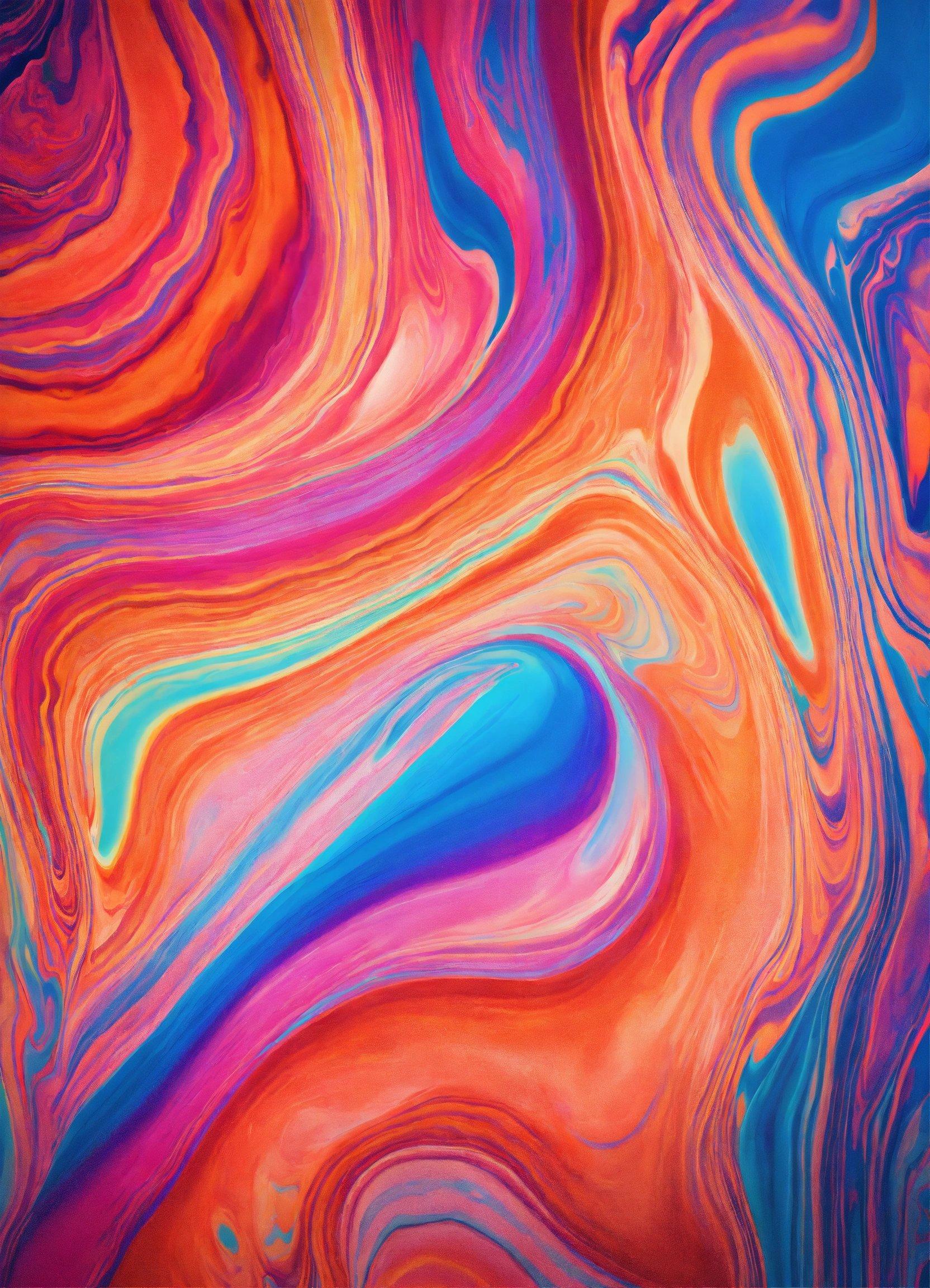 An Abstract Painting With A Blue, Red, And Orange Swirl