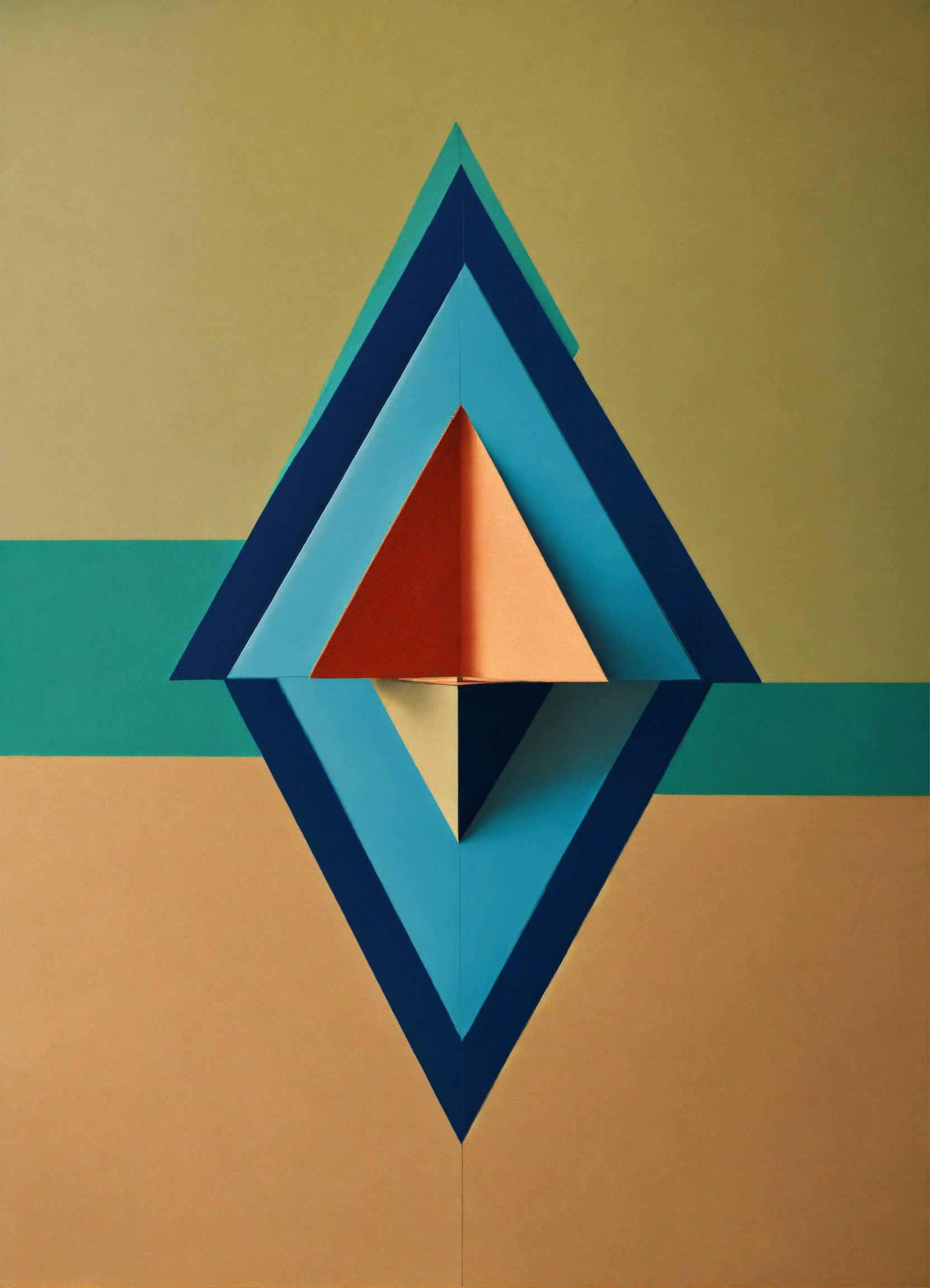 An Abstract Painting With A Blue Triangle And A Red Triangle