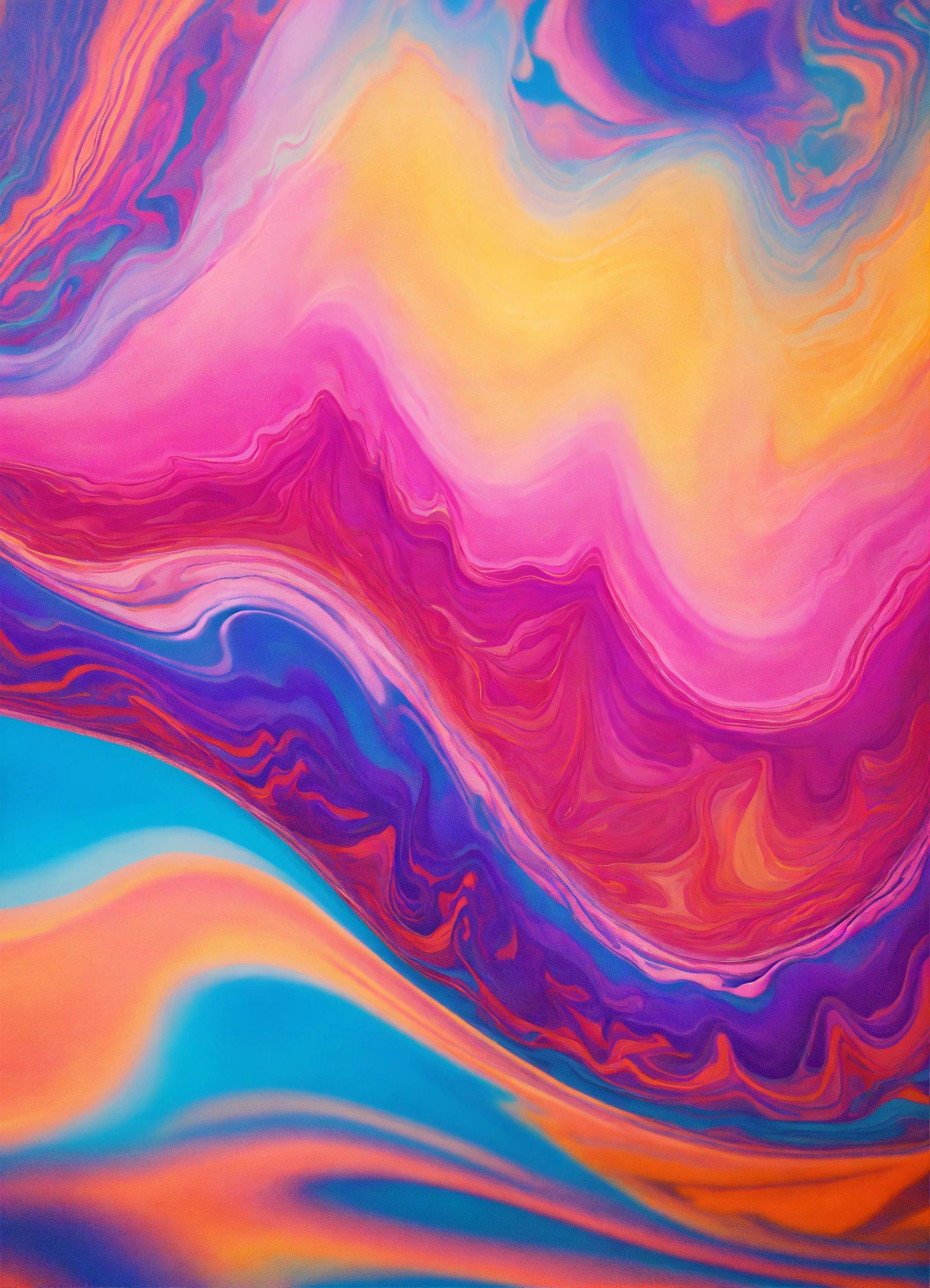 An Abstract Painting With A Blue, Yellow, And Pink Color Scheme