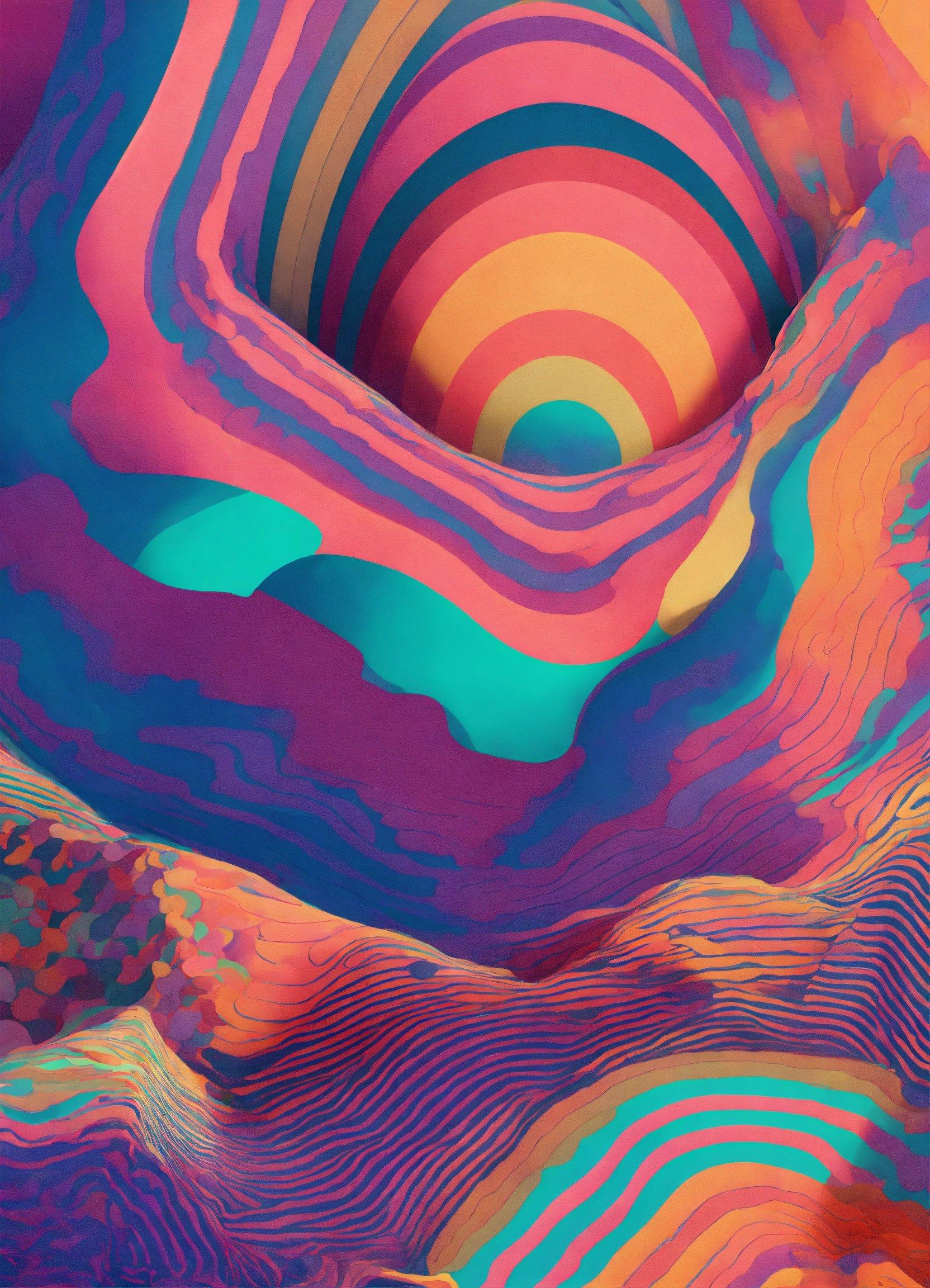 An Abstract Painting With A Colorful Swirl In The Center