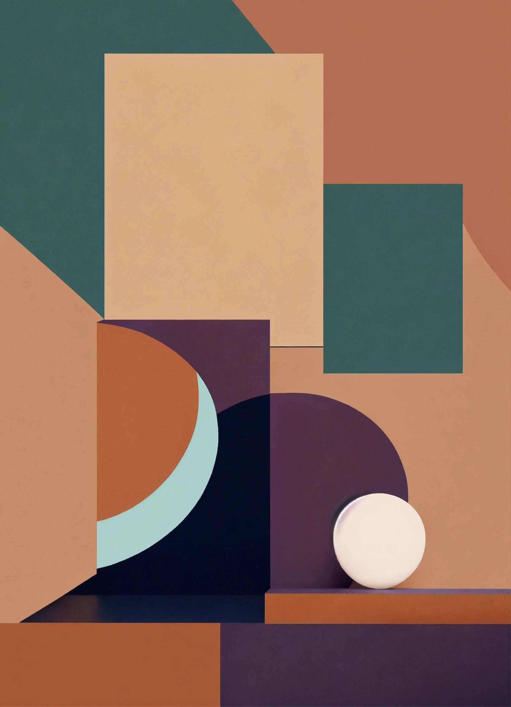 An Abstract Painting With A White Ball On A Table