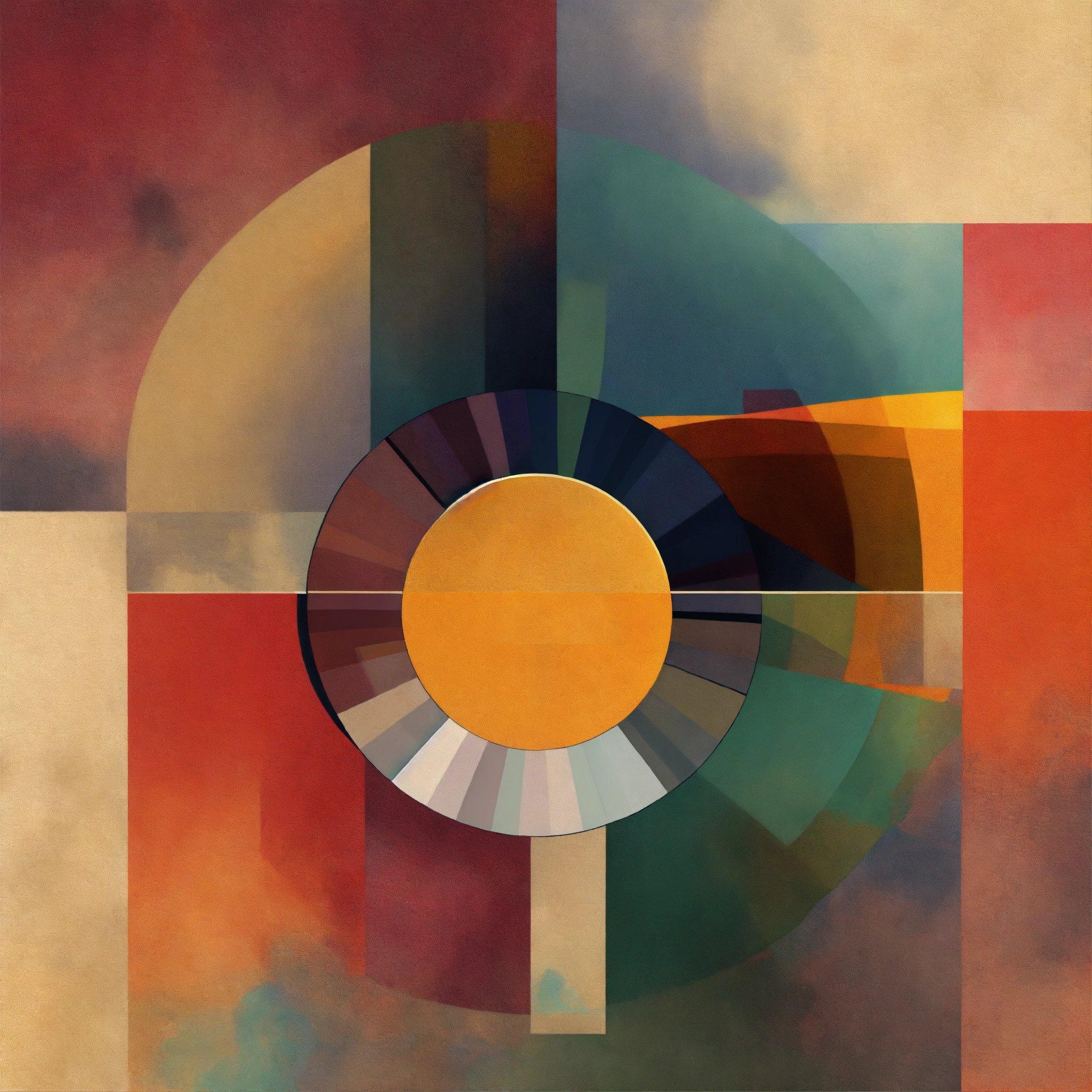 An Abstract Painting With A Yellow Circle In The Center