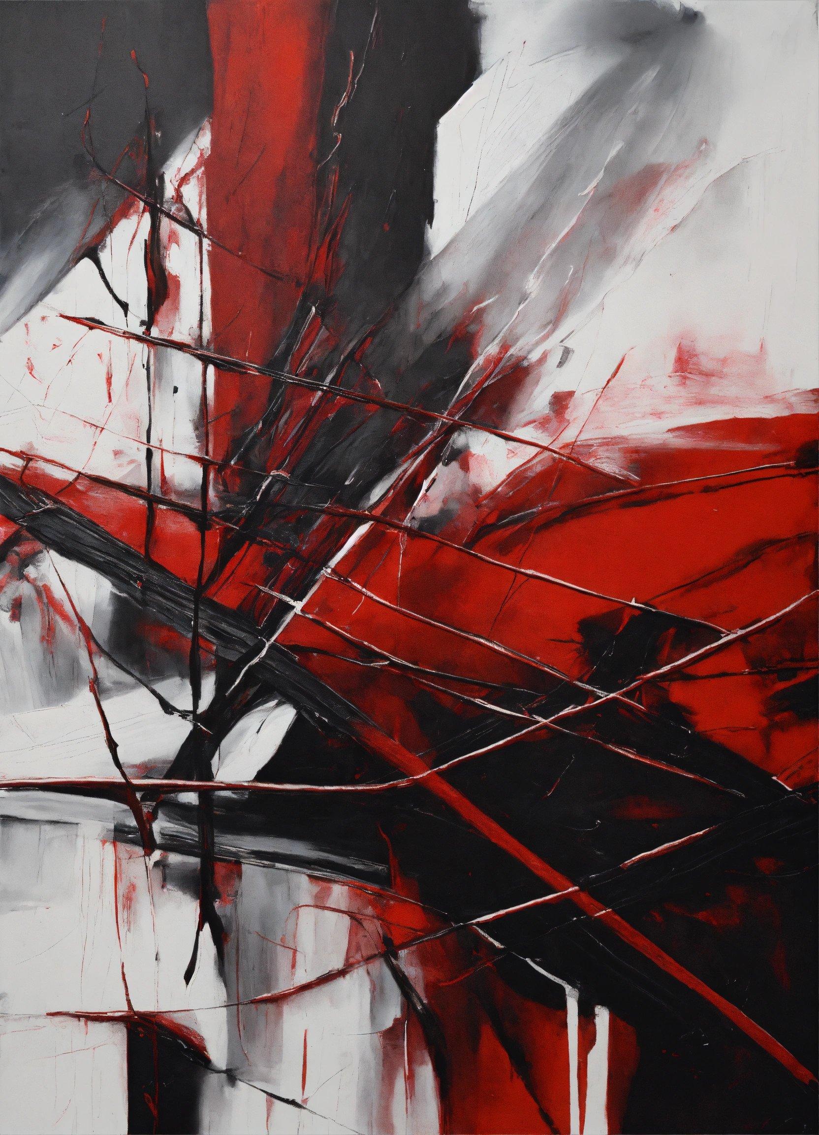 An Abstract Painting With Black And Red Colors