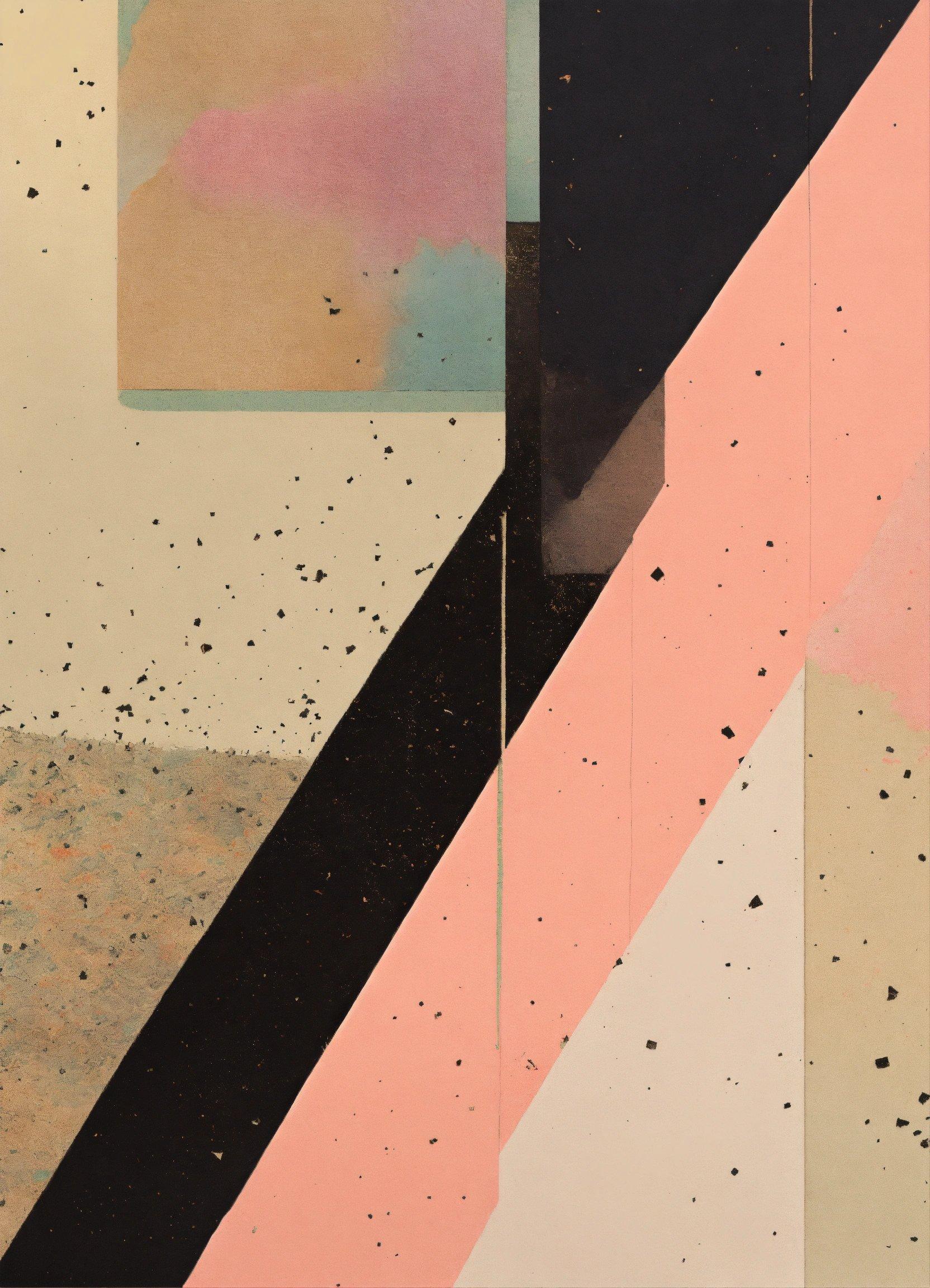 An Abstract Painting With Black, Pink, And Beige Colors